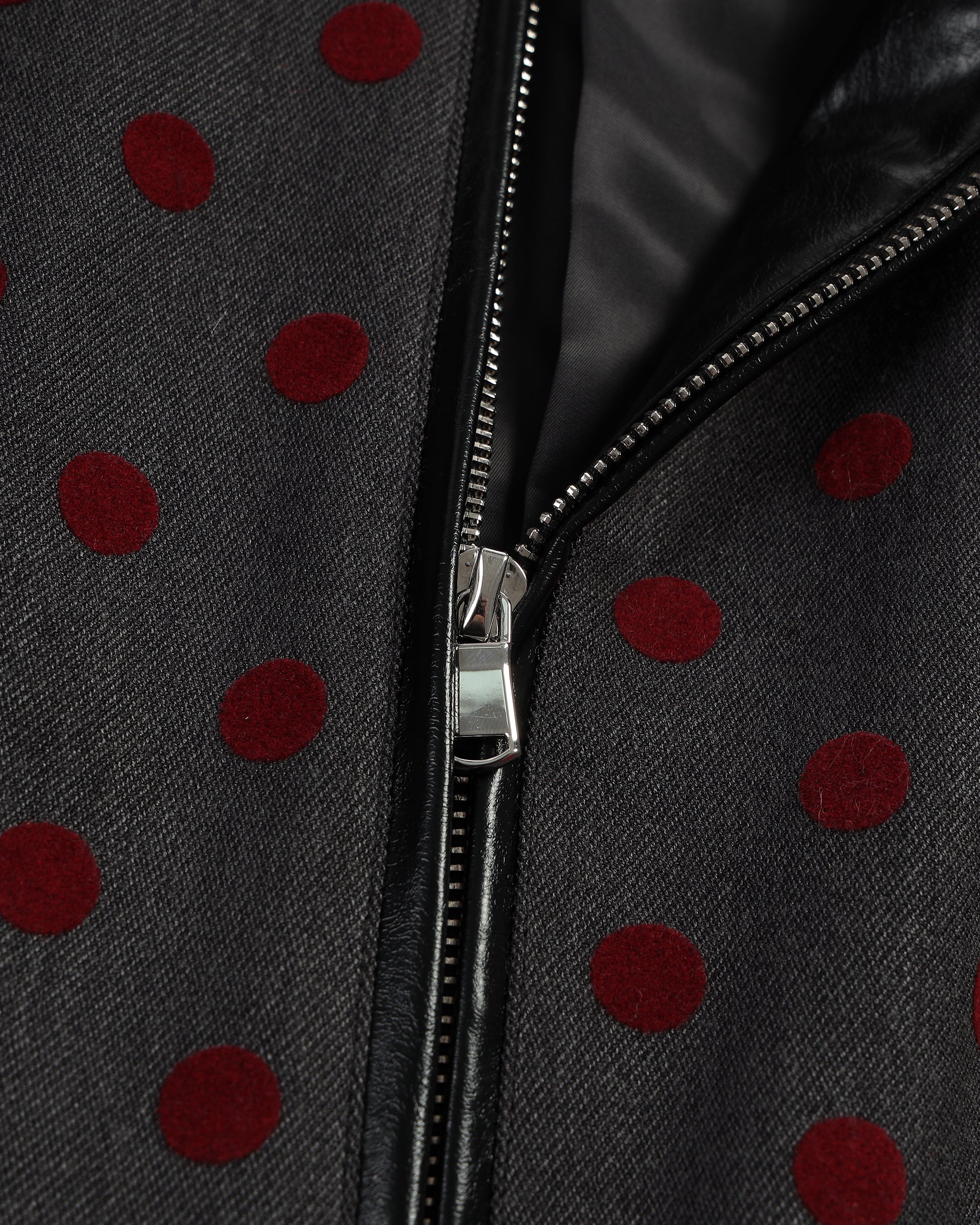 NEVER OFFEND L ANGEL Polka Dot Faux Leather Spliced Cropped Blazer