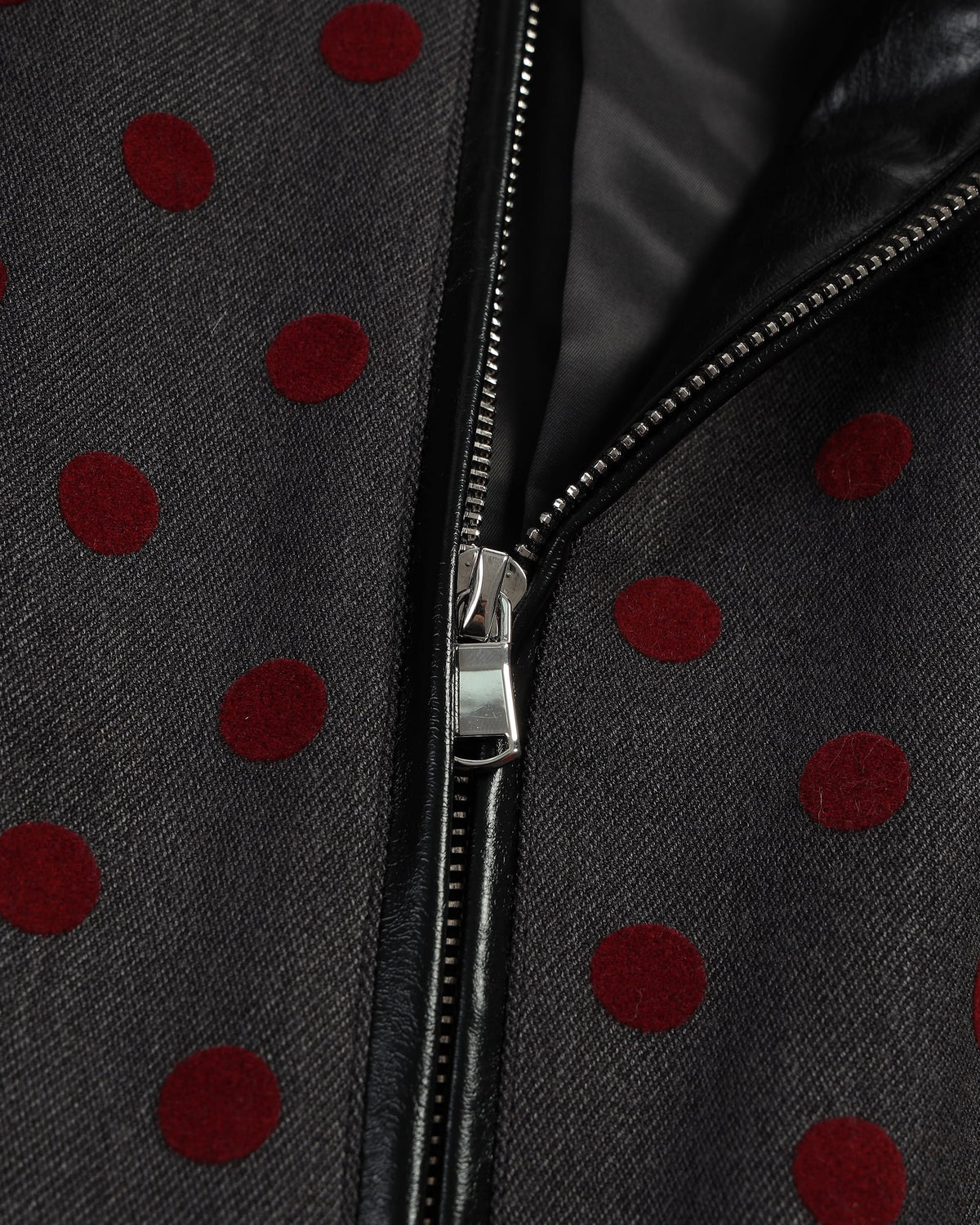 NEVER OFFEND L ANGEL Polka Dot Faux Leather Spliced Cropped Blazer