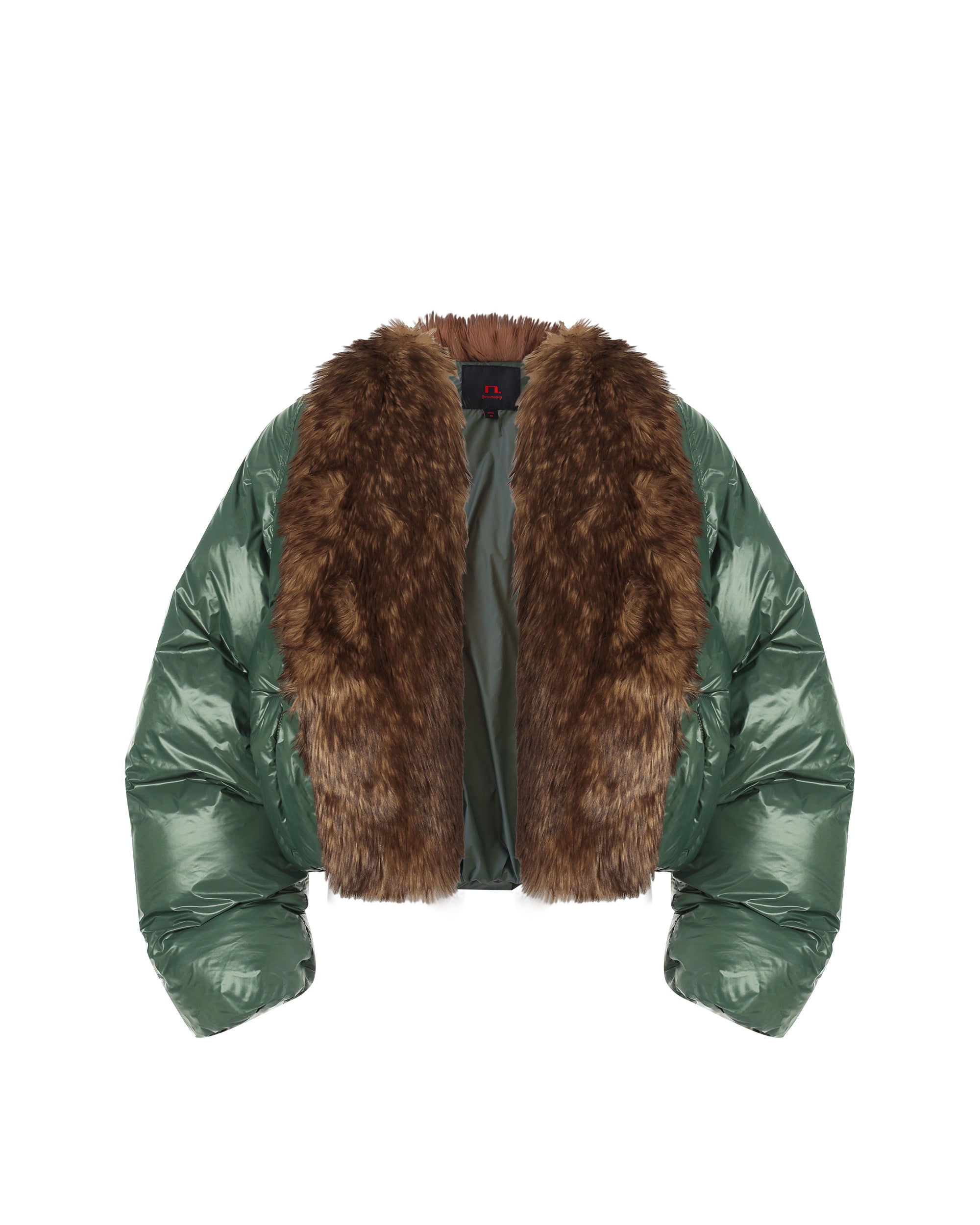 NEVER OFFEND L ANGEL Faux Fur Collar Cropped Puffer Jacket