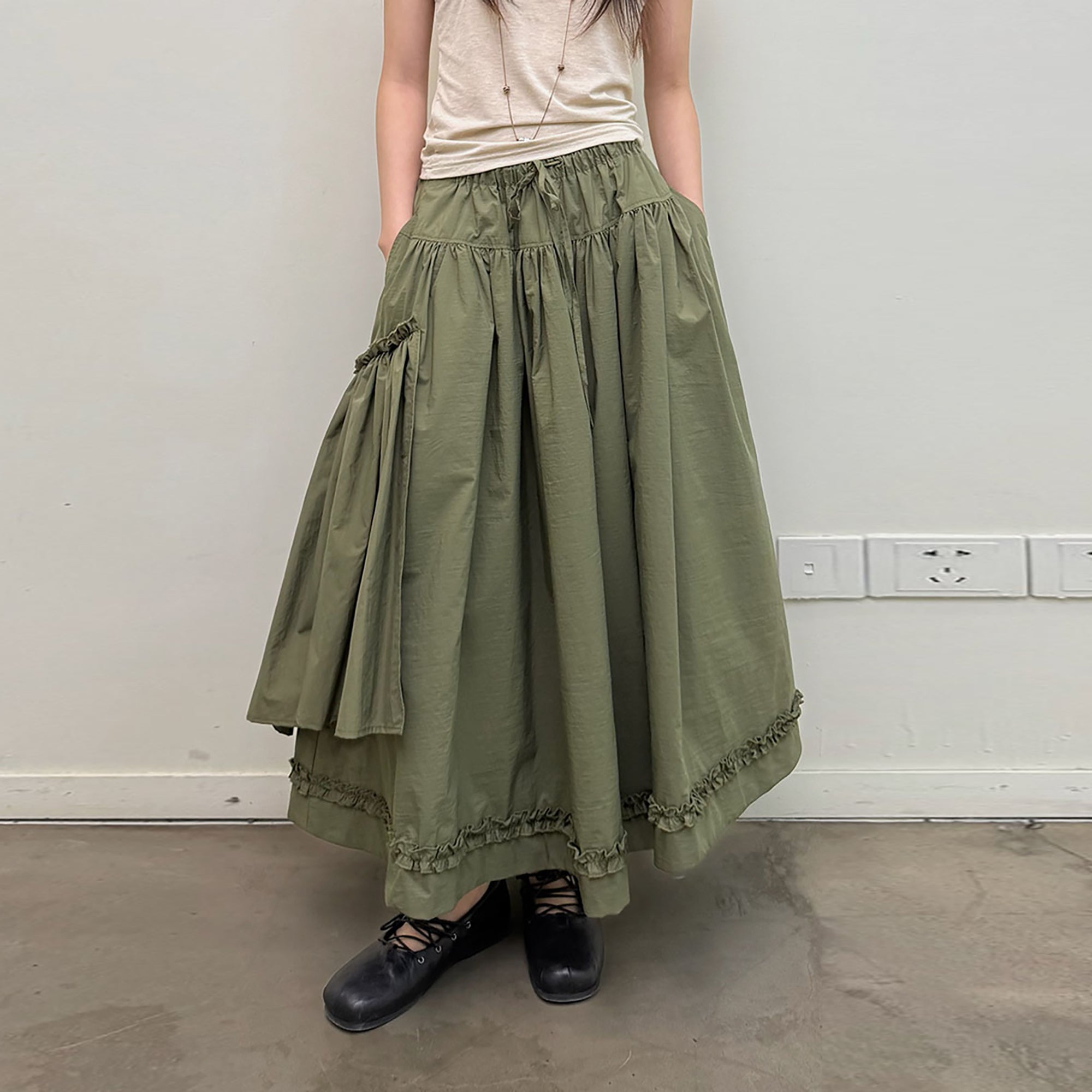 NEVERSEEZ Ruffle-Hem Layered Drawstring Bubble Skirt