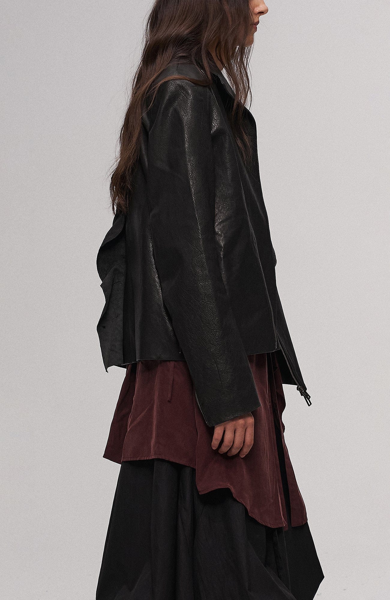 ILNya Nieternite Nifutur Asymmetric Ruffled Leather Biker Jacket