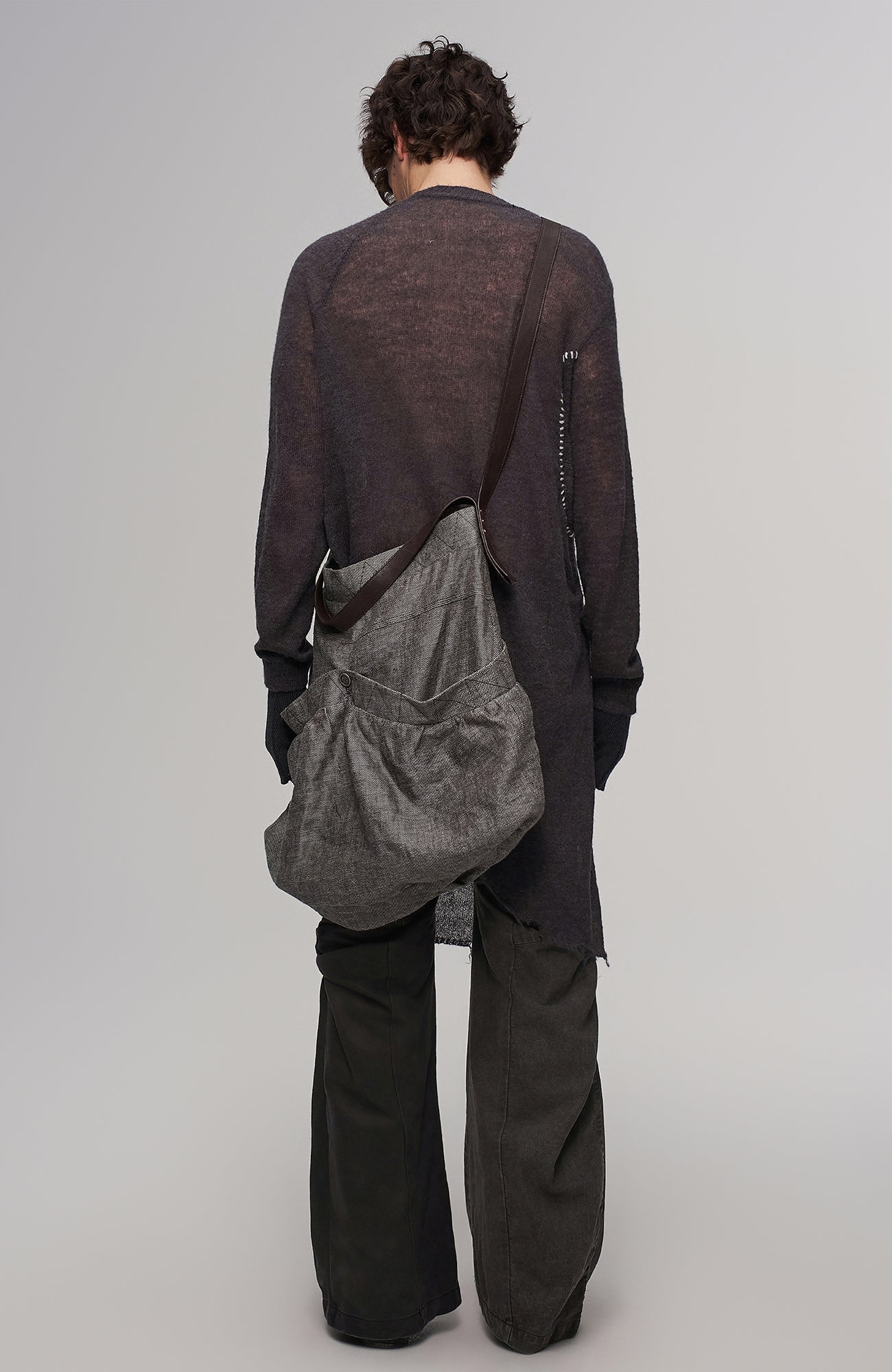 ILNya Nieternite Nifutur Oversized Linen Horsehide-Strap Messenger Bag