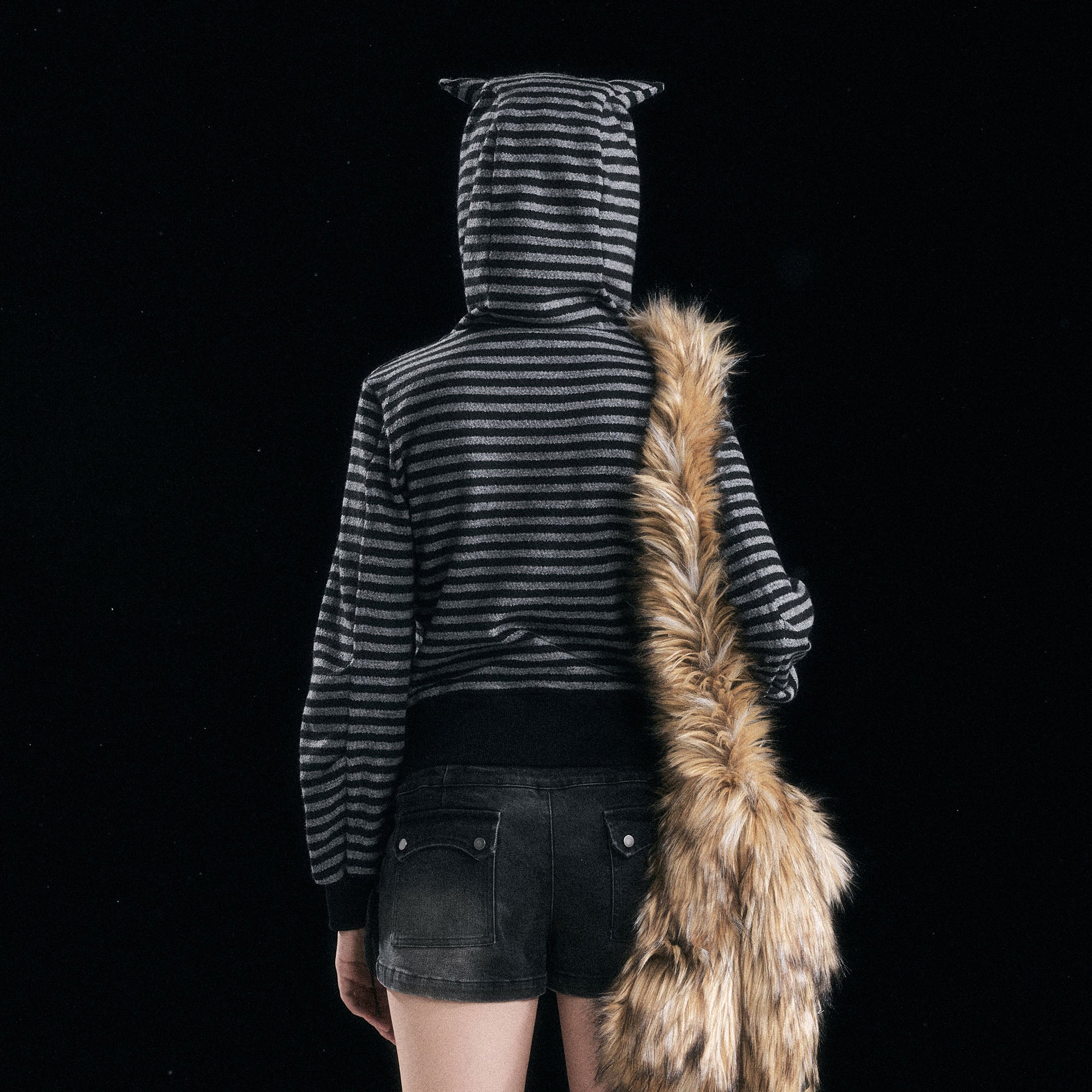 CESTNOUS Studded Striped Cat-Ear Hoodie