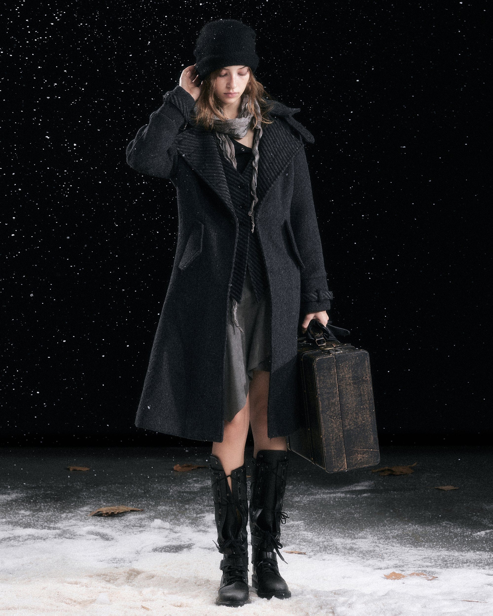 CESTNOUS Double Layer Striped Lapel Coat