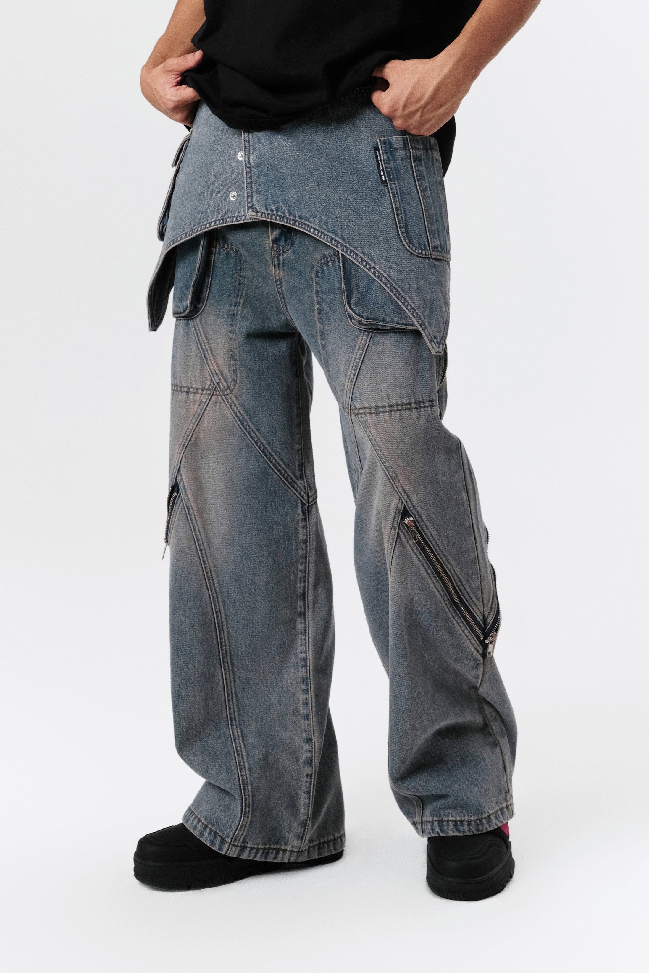 VANN VALRENCE Detachable Overlay Structural Panel Zip Jeans, premium urban and streetwear designers apparel on PROJECTISR.com, VANN VALRENCE