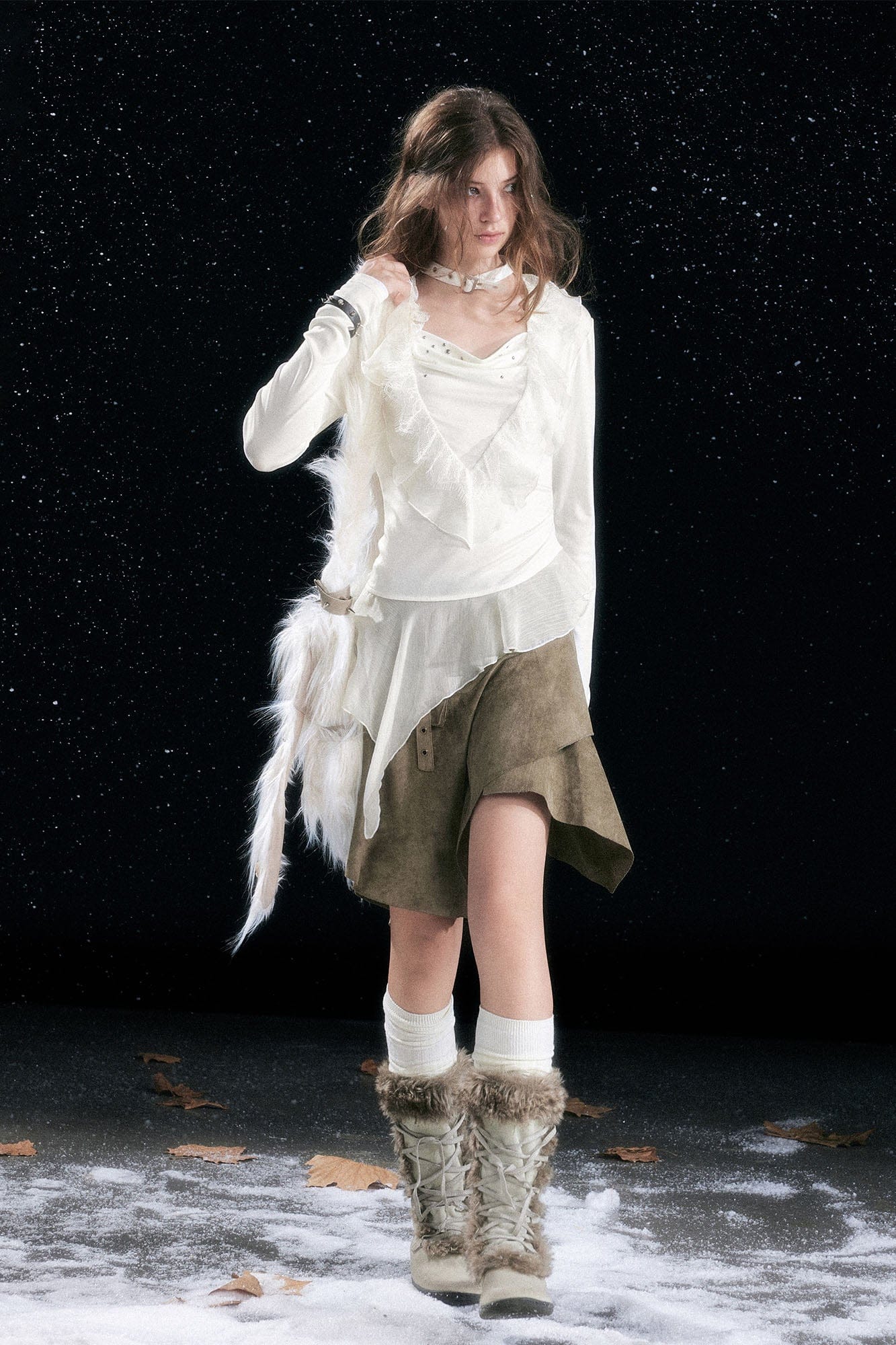 CESTNOUS Studded Ruffled Paneled Top