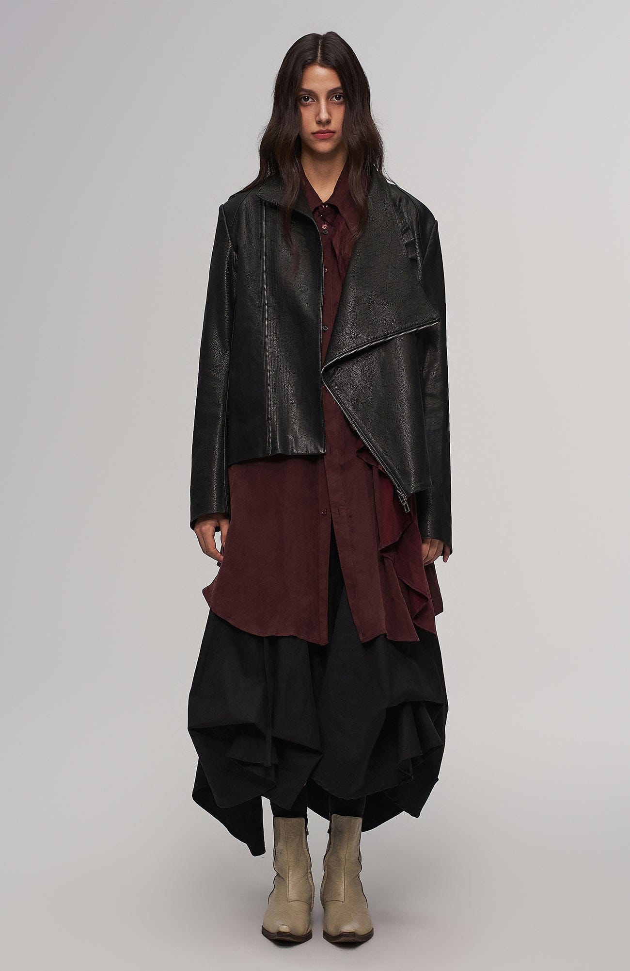 ILNya Nieternite Nifutur Asymmetric Ruffled Leather Biker Jacket