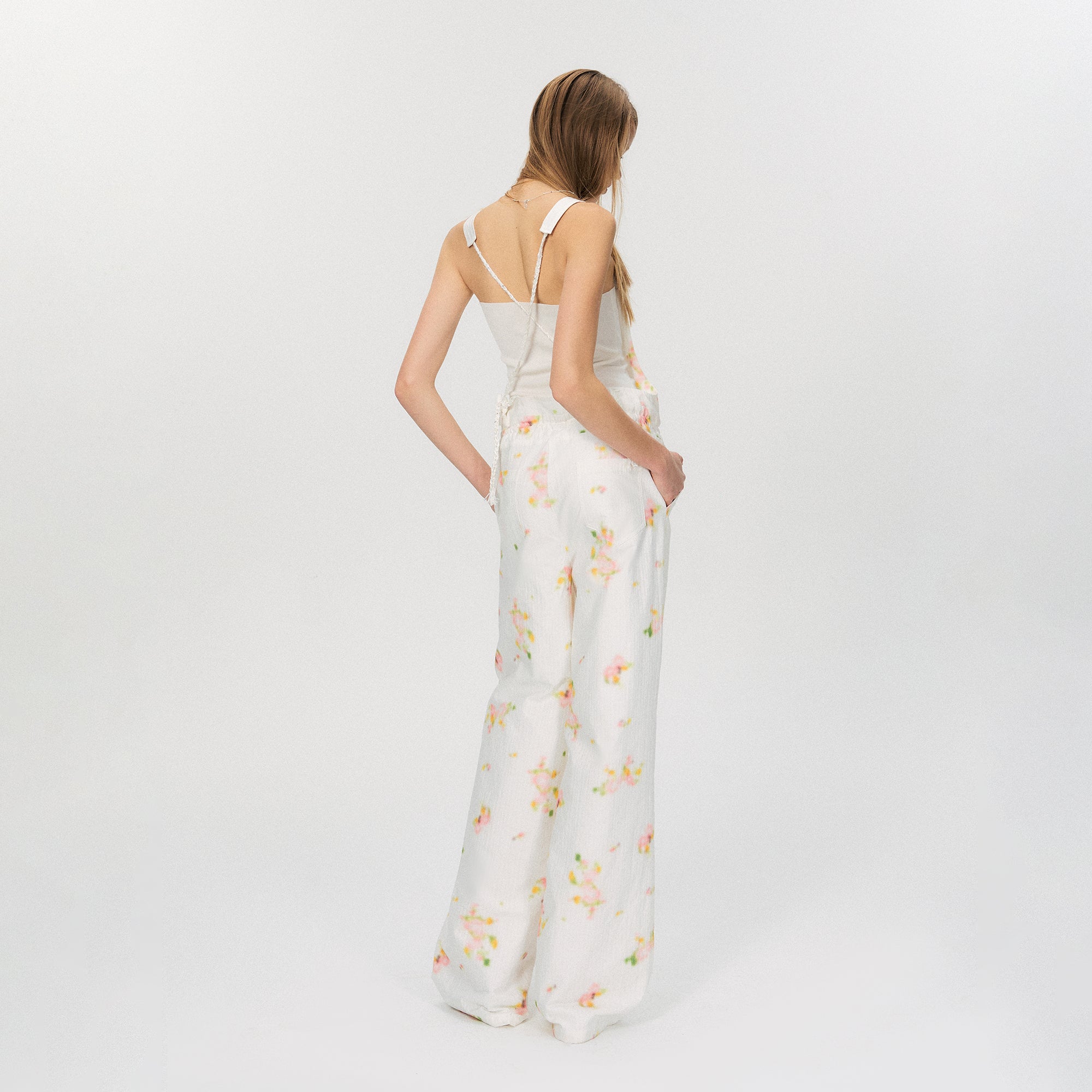 THE NEVERMORE Retro Print Suspender Wide-Leg Jumpsuit