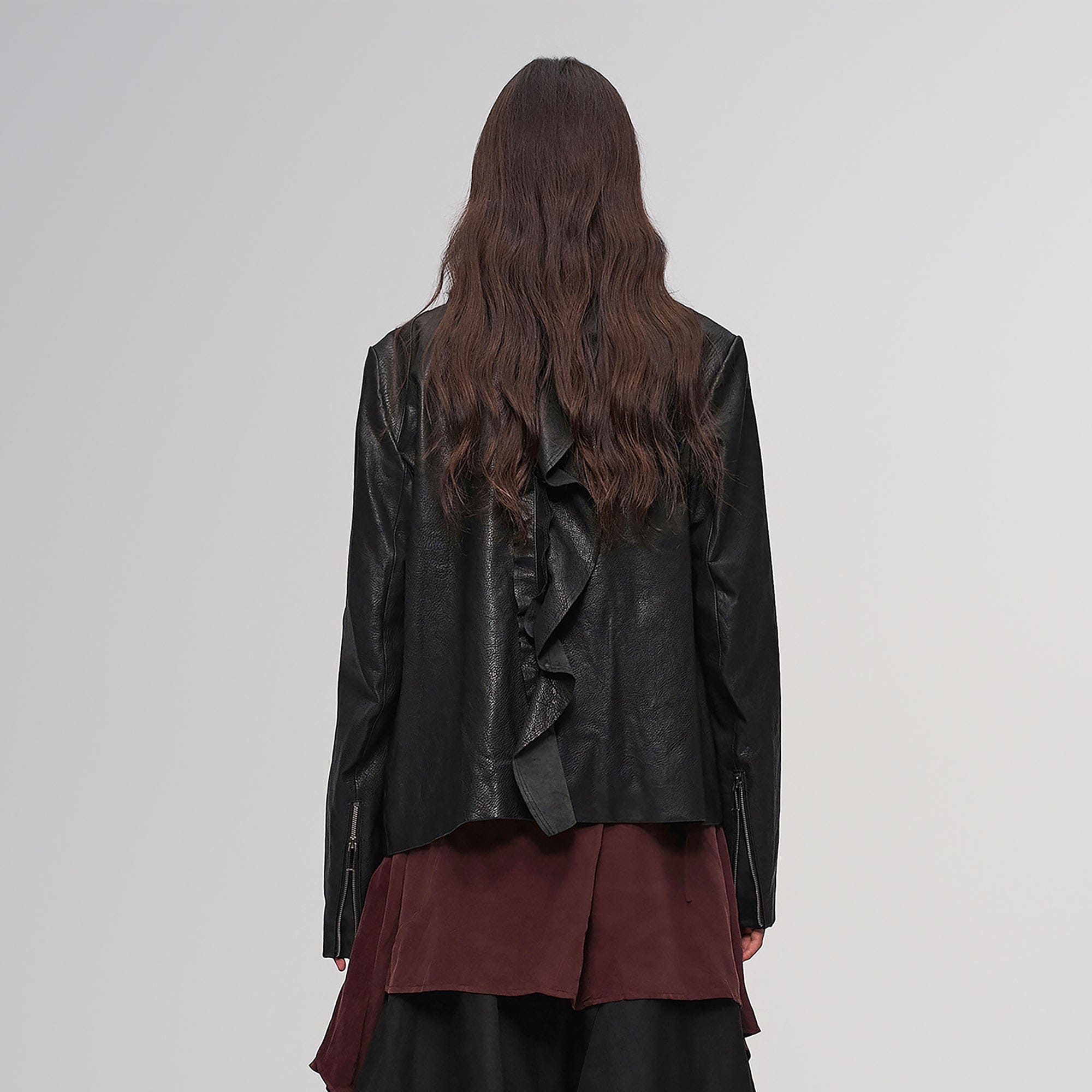 ILNya Nieternite Nifutur Asymmetric Ruffled Leather Biker Jacket