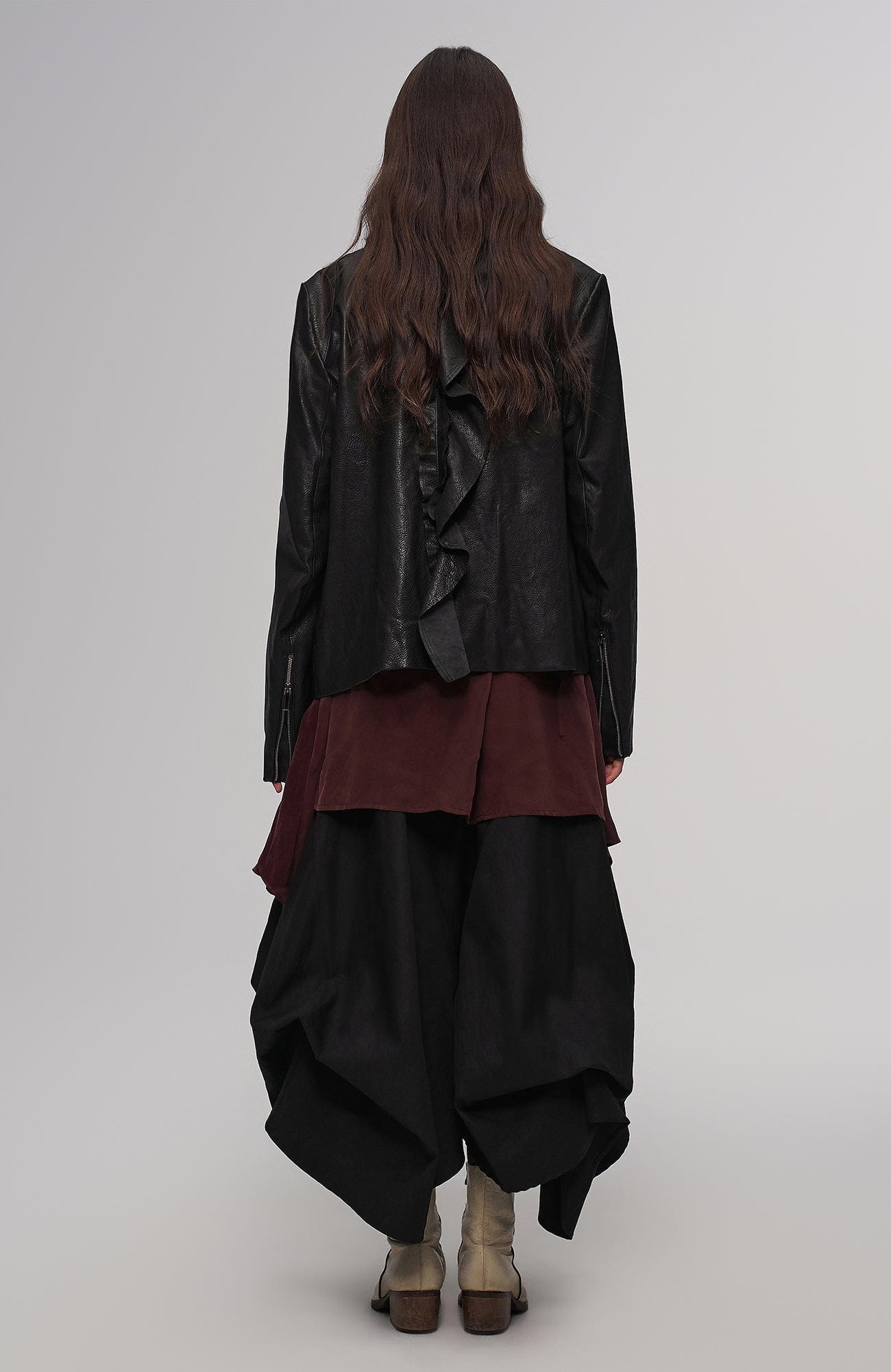 ILNya Nieternite Nifutur Asymmetric Ruffled Leather Biker Jacket