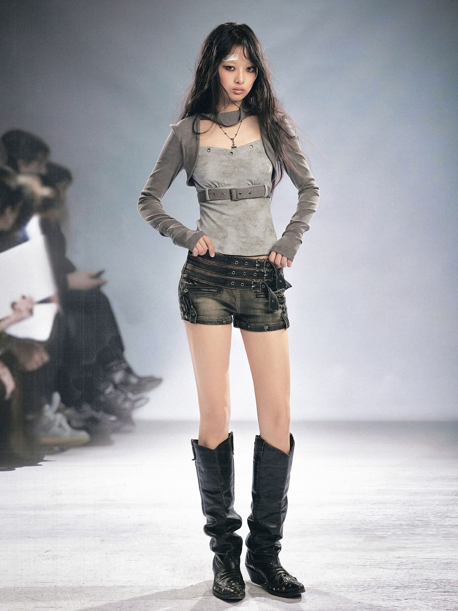 CESTNOUS Faux Layered Belted Long-Sleeve Tee