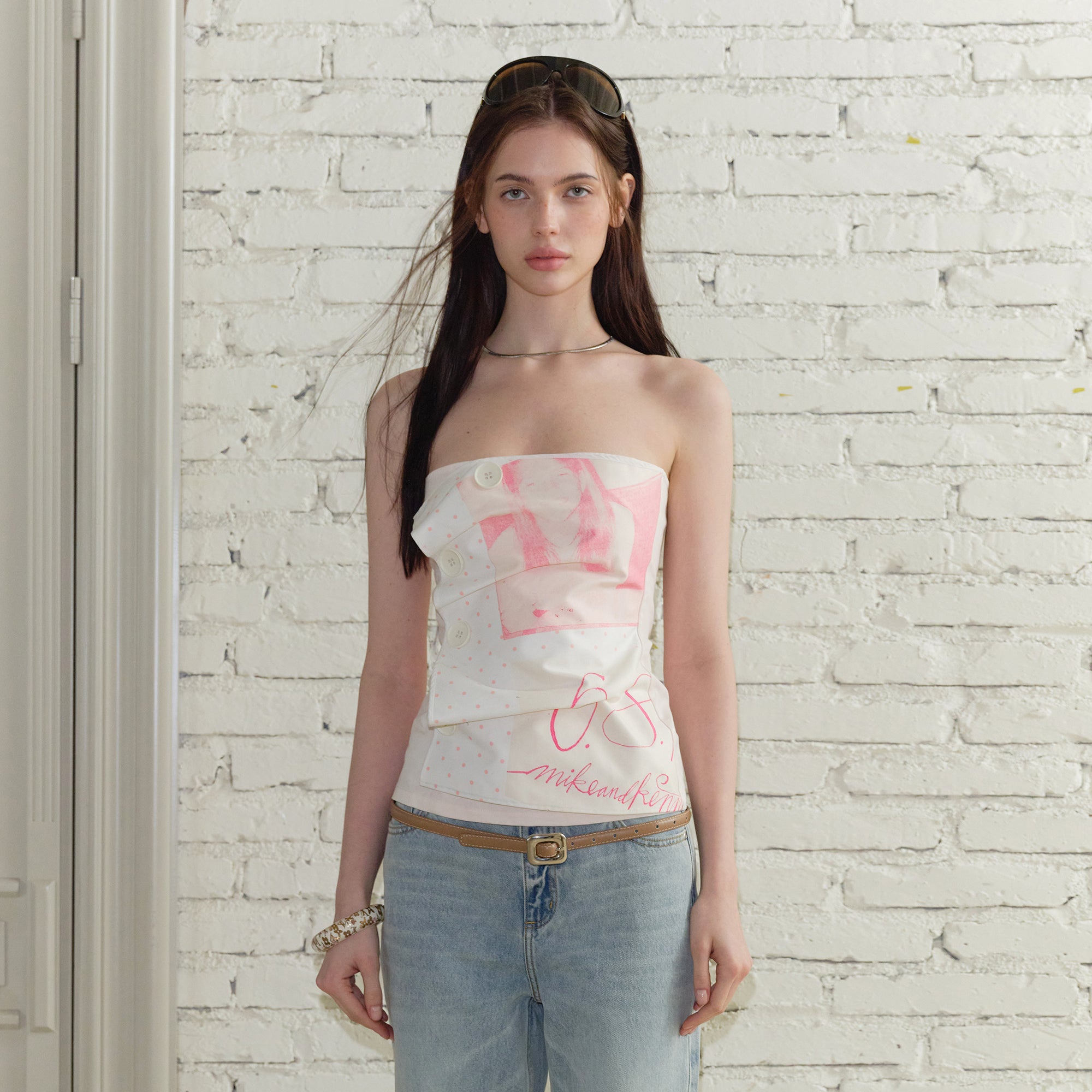 THE NEVERMORE Graphic Button-Spliced Tube Top