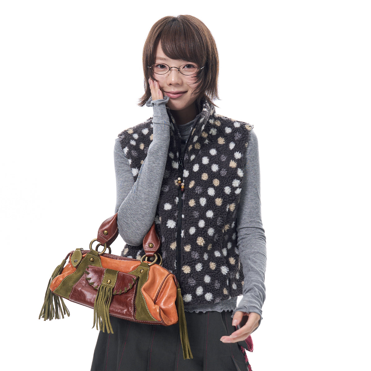 HSUSE Retro Polka-Dot Sherpa Zip-Up Vest