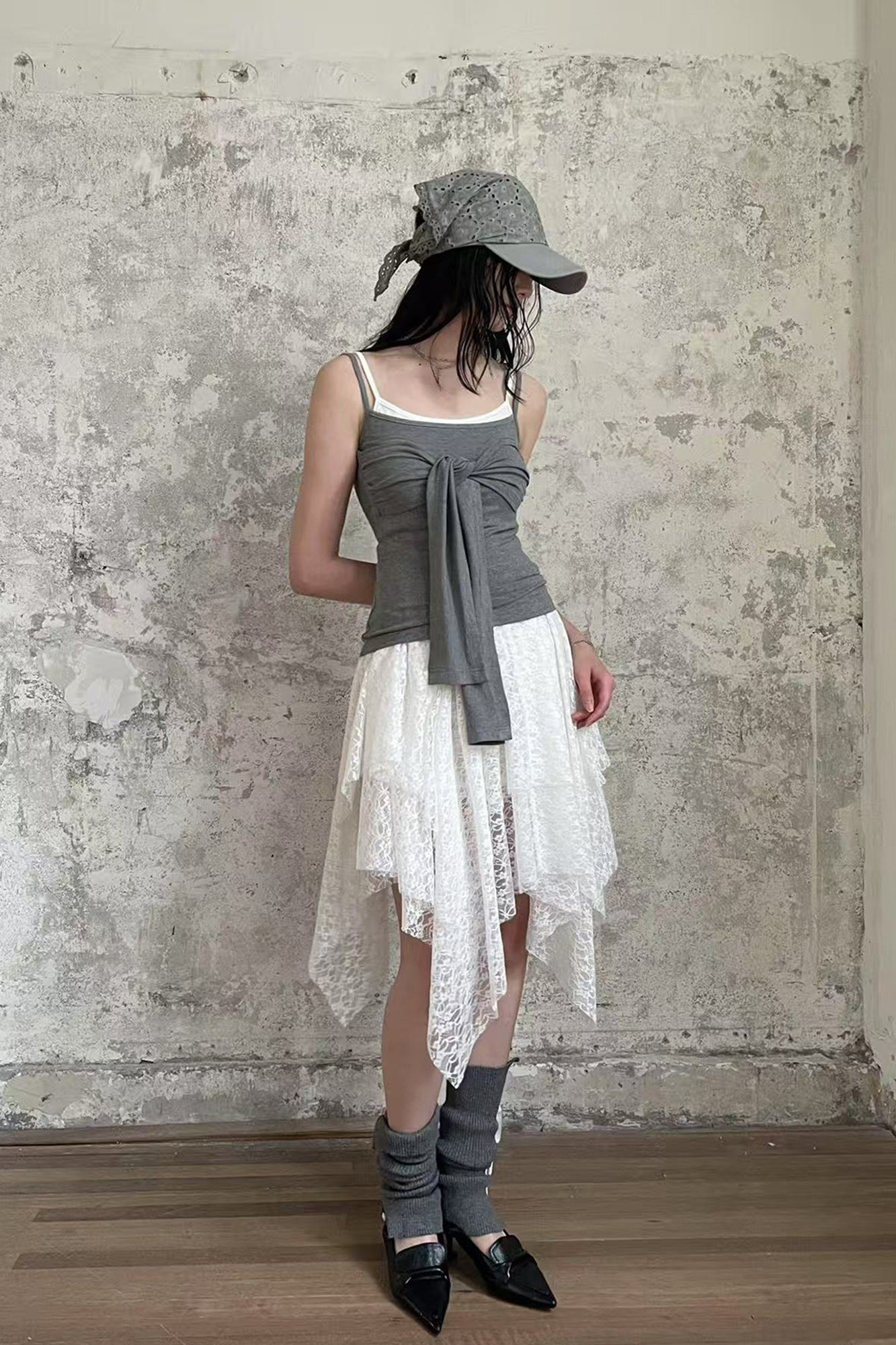 RIDK Eyelet Lace Headscarf Cap