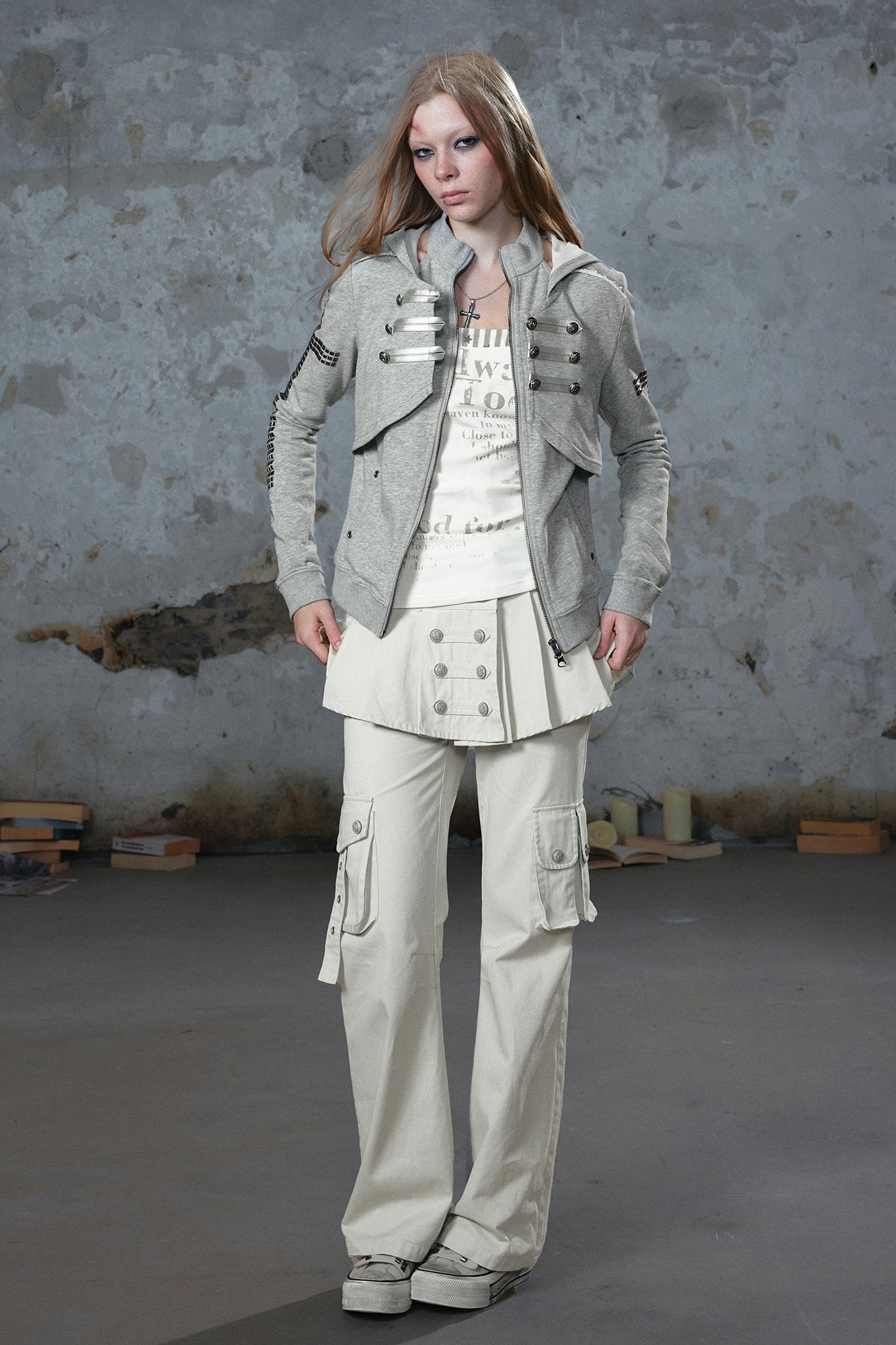 CESTNOUS Punk Metal-Button Napoleon Zip-Up Hoodie
