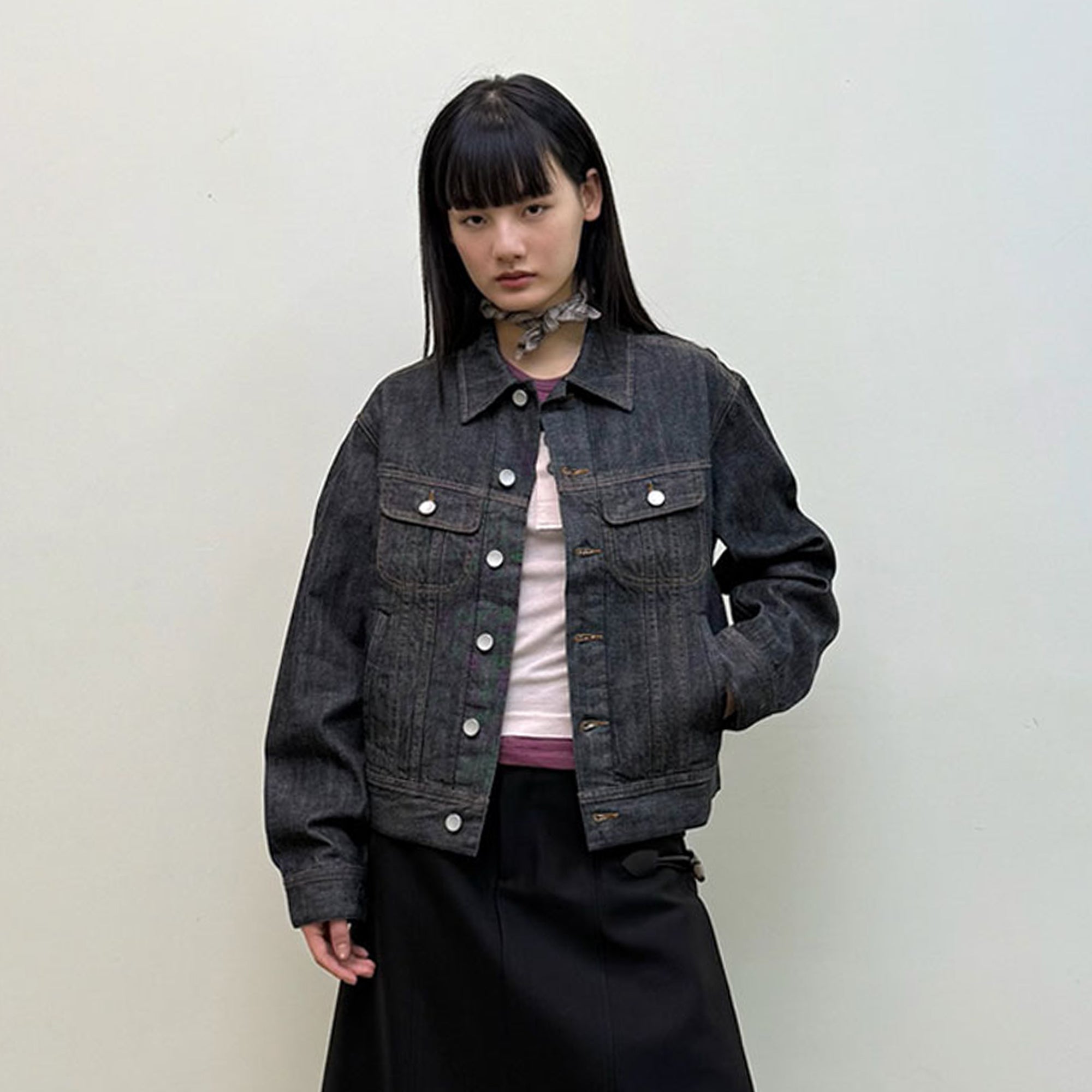 NEVERSEEZ Retro Waist-Tab Dark Denim Jacket
