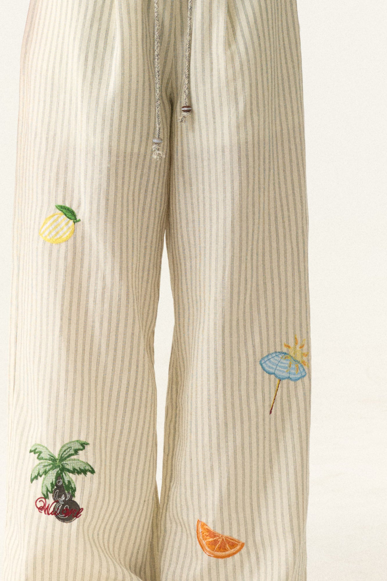 WII WIL Tropical Embroidered Stripe Wide-Leg Pants
