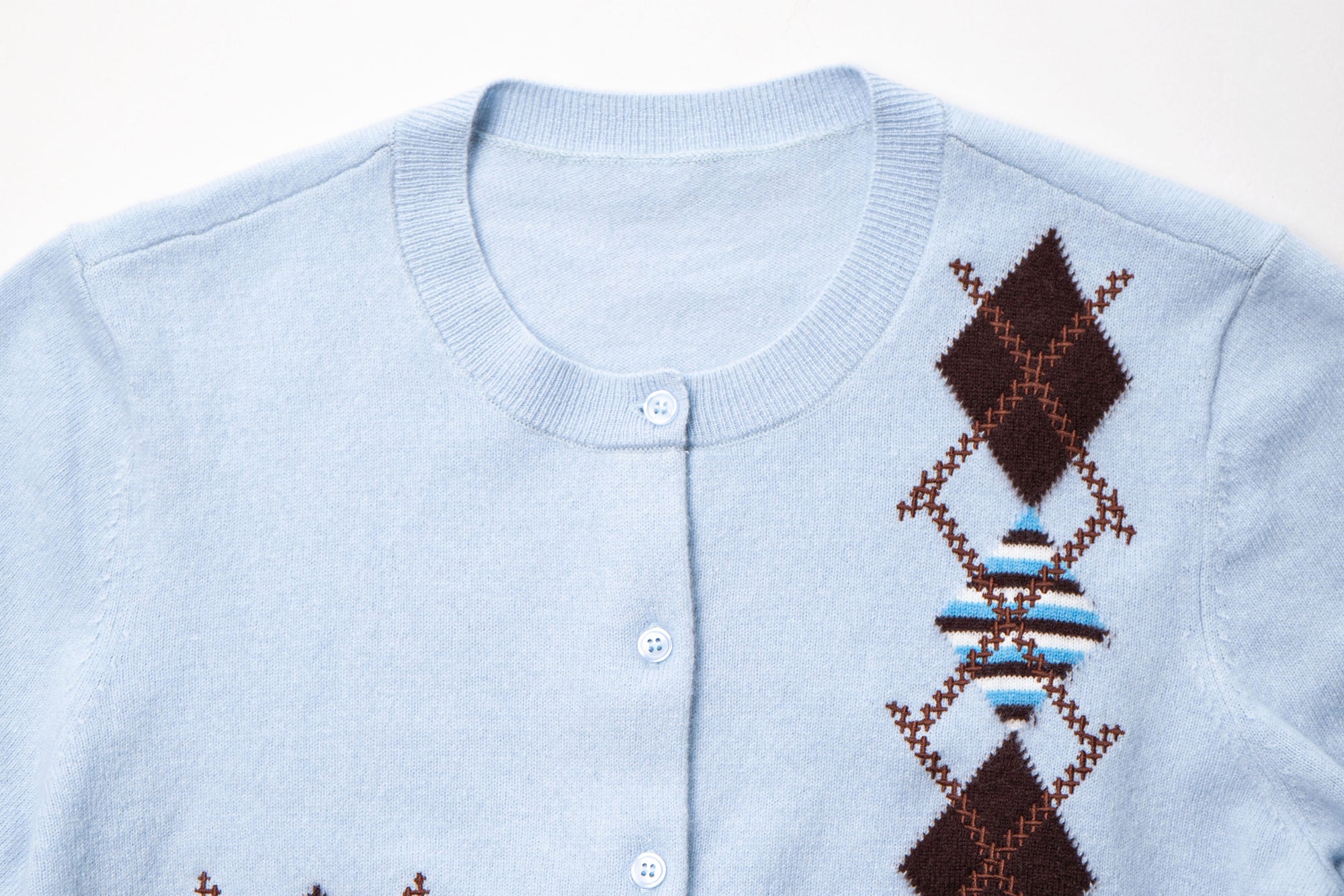 LEONSENSE Contrast Argyle Jacquard Wool Cardigan