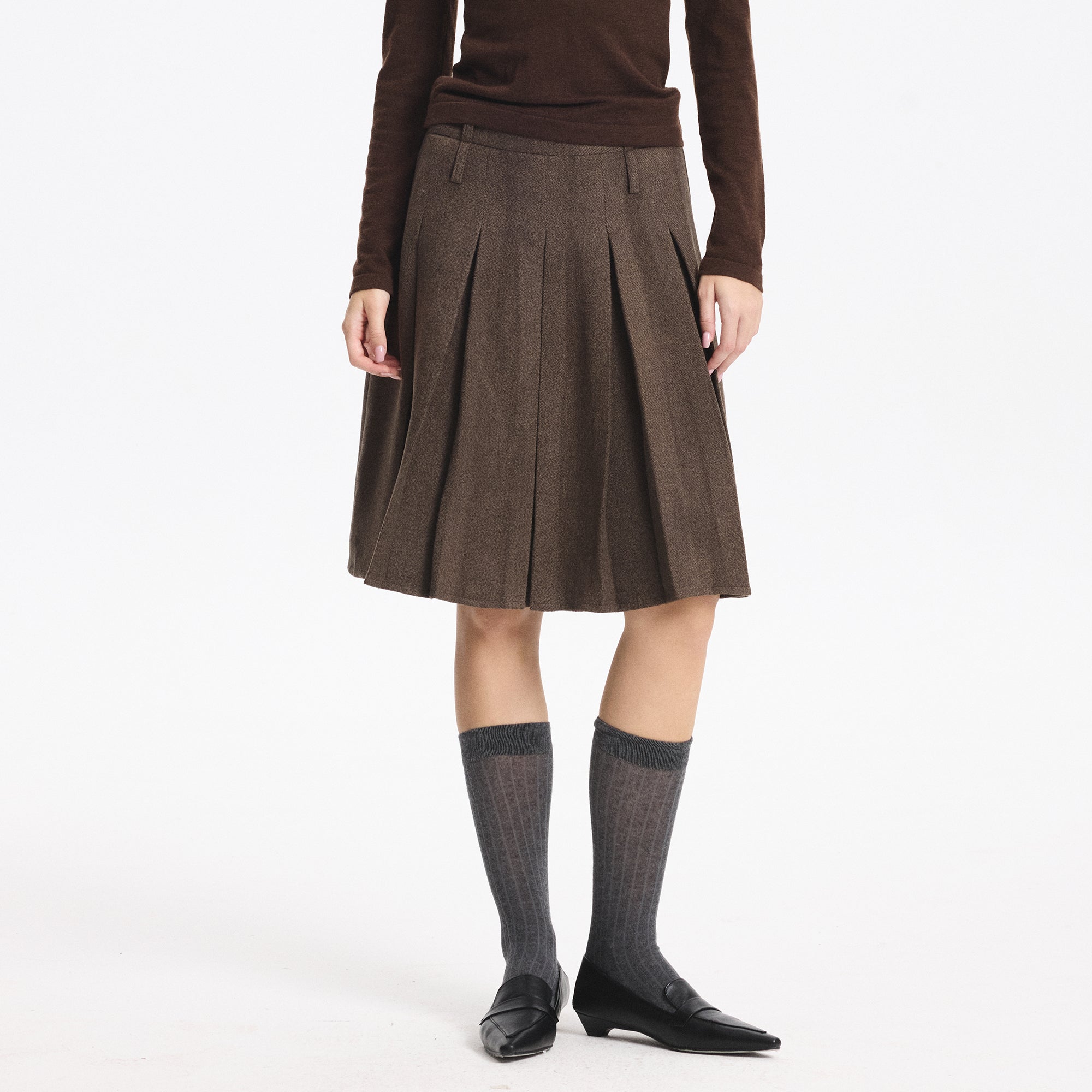LEONSENSE Essential Pleated Wool-Blend Skirt