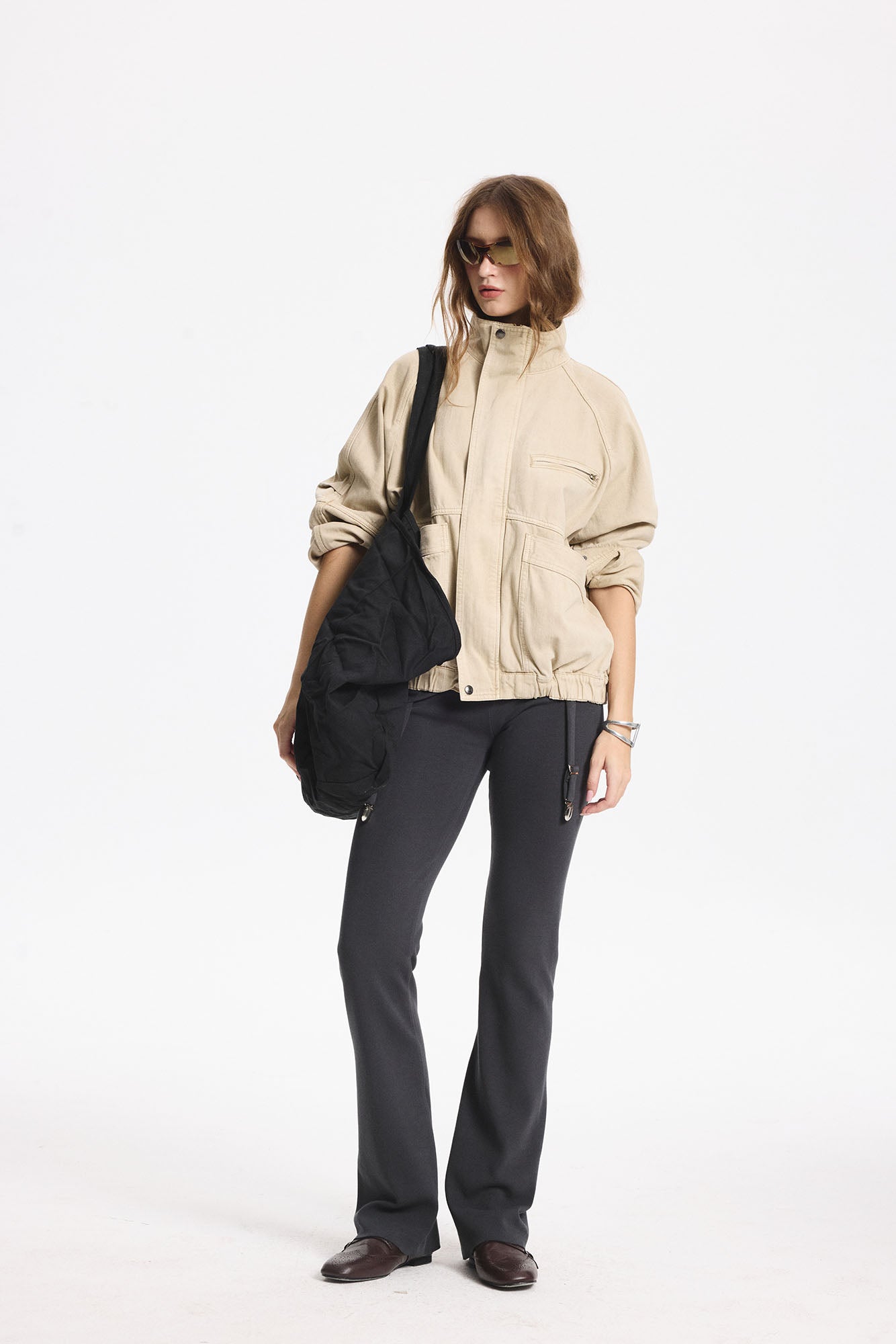 LEONSENSE Utility Raglan Stand-Collar Denim Jacket