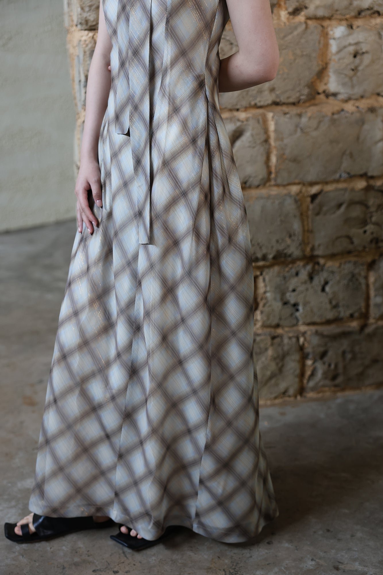 WUHEYIZUO Argyle Scarf-Neck Maxi Dress