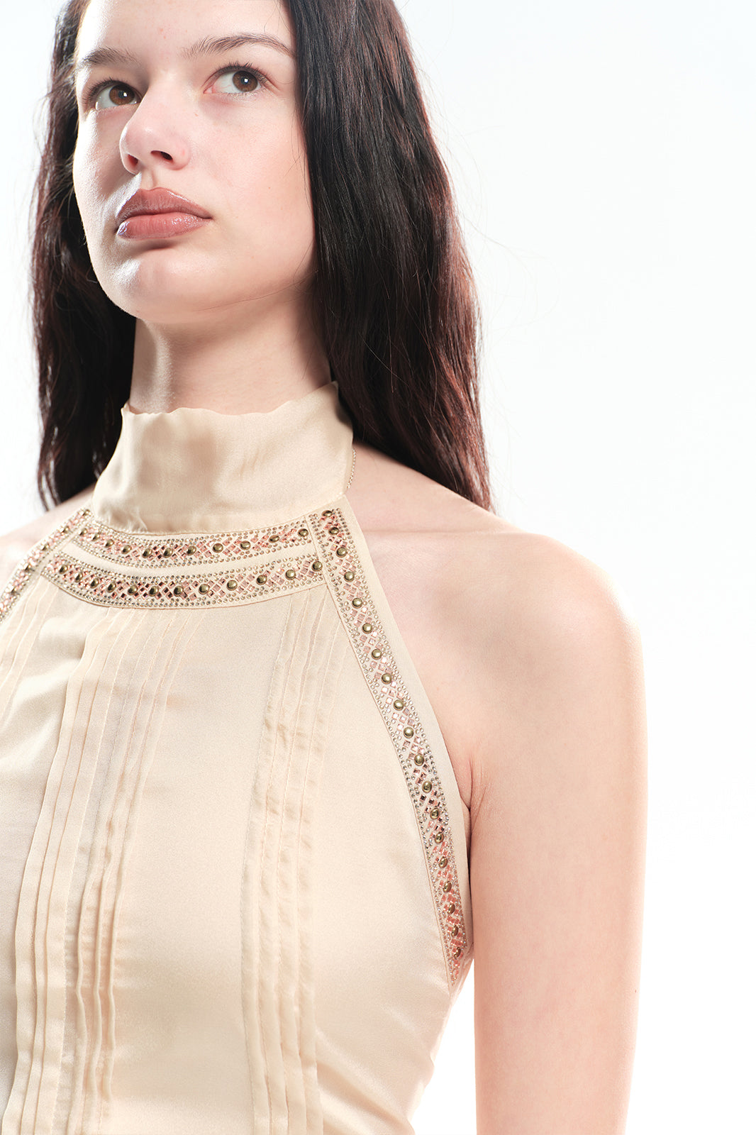 DOTYEARS Beaded Halter Open-Back Top
