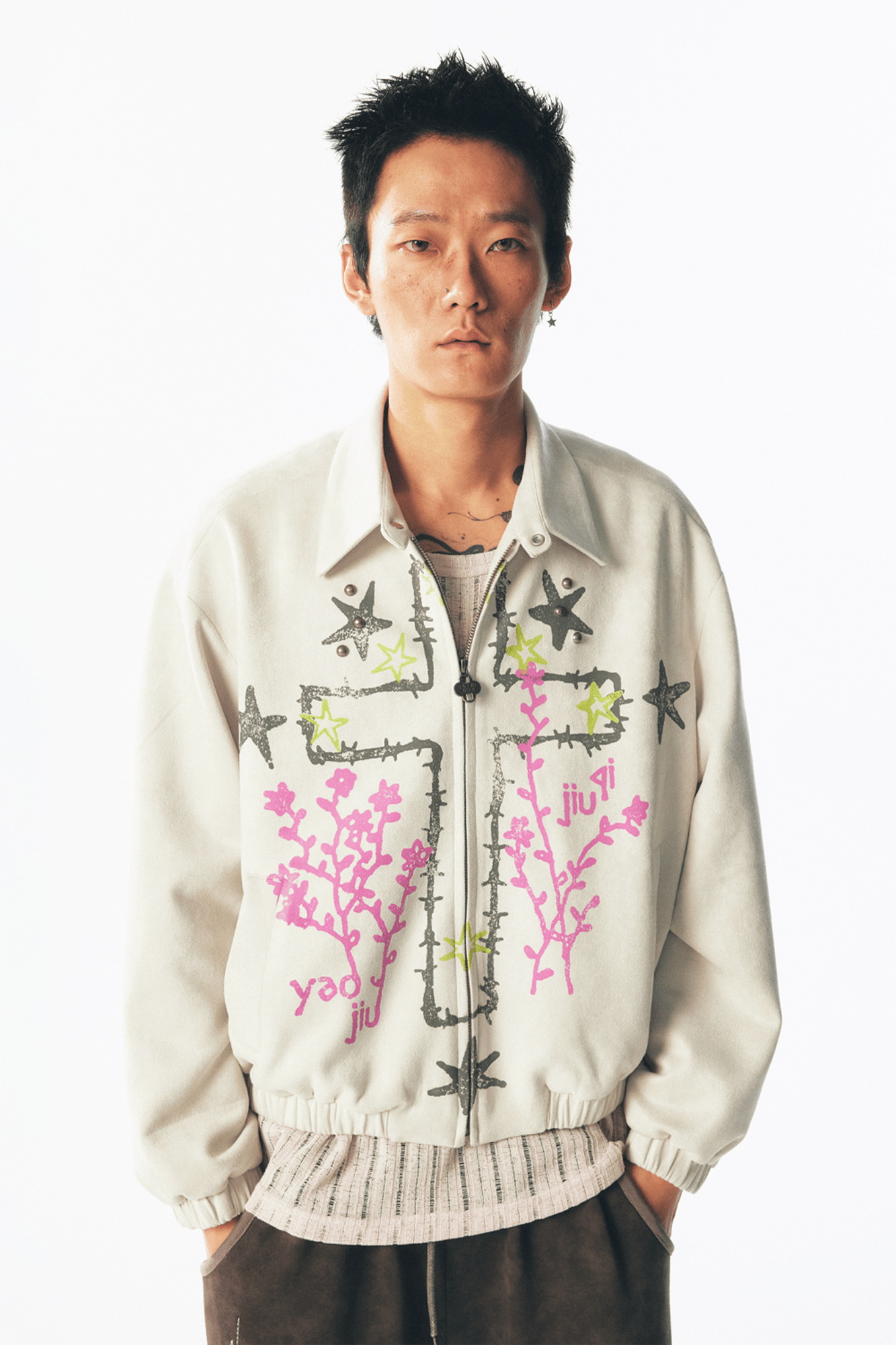 1997 POSTOFFICE Floral Cross Faux Suede Jacket