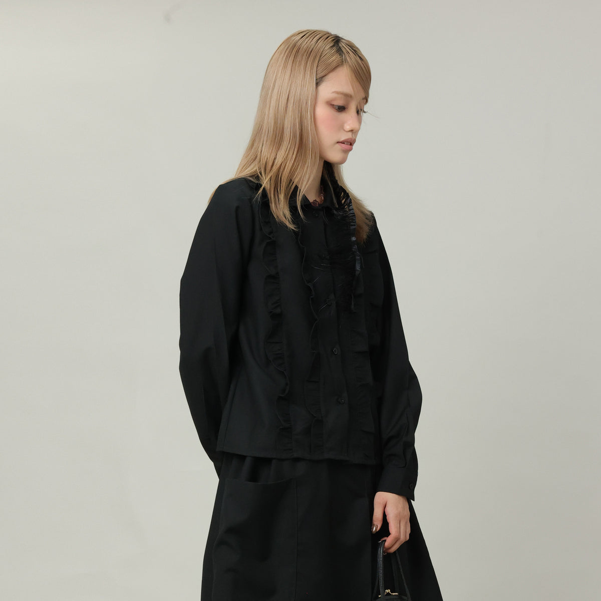 UDON Ruffle-Trim Button-Up Blouse