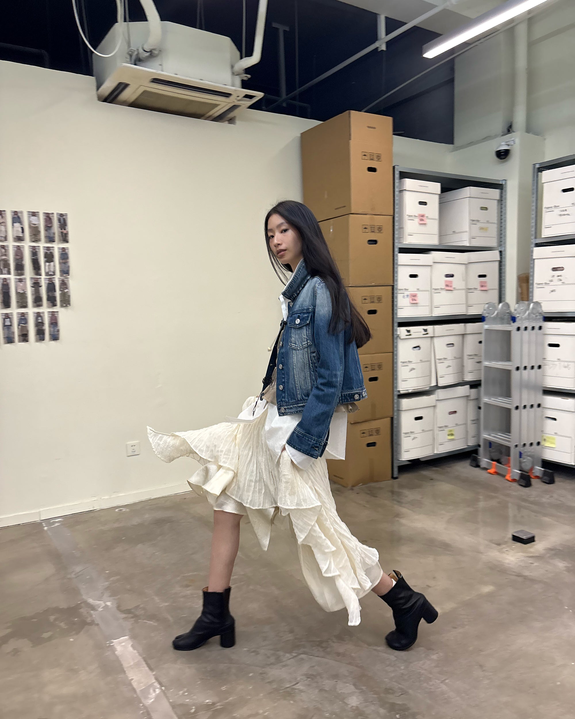 NEVERSEEZ Layered Shirt Hem Acetate Spliced Maxi Skirt