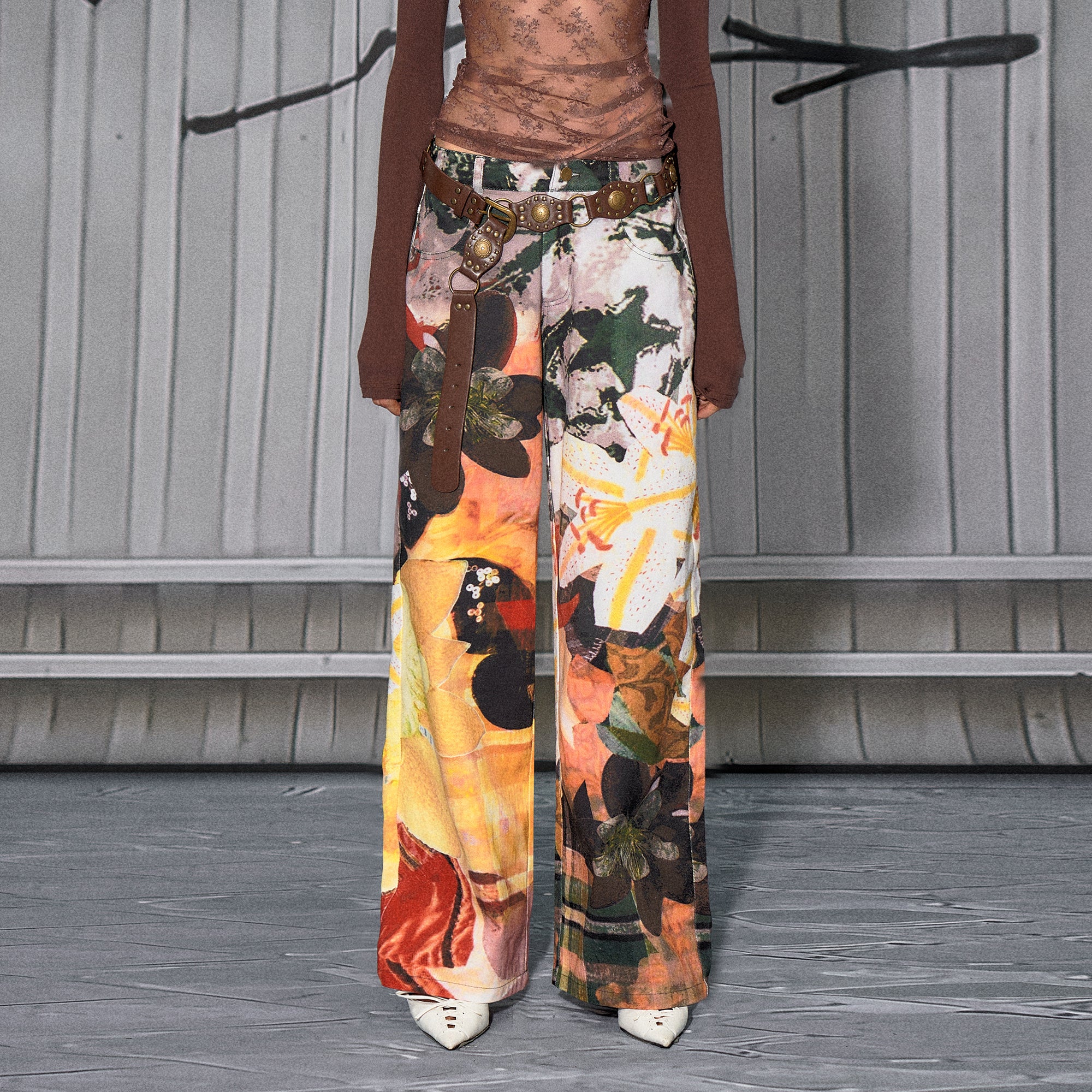 THE NEVERMORE Abstract Botanical Full-Print Wide-Leg Pants