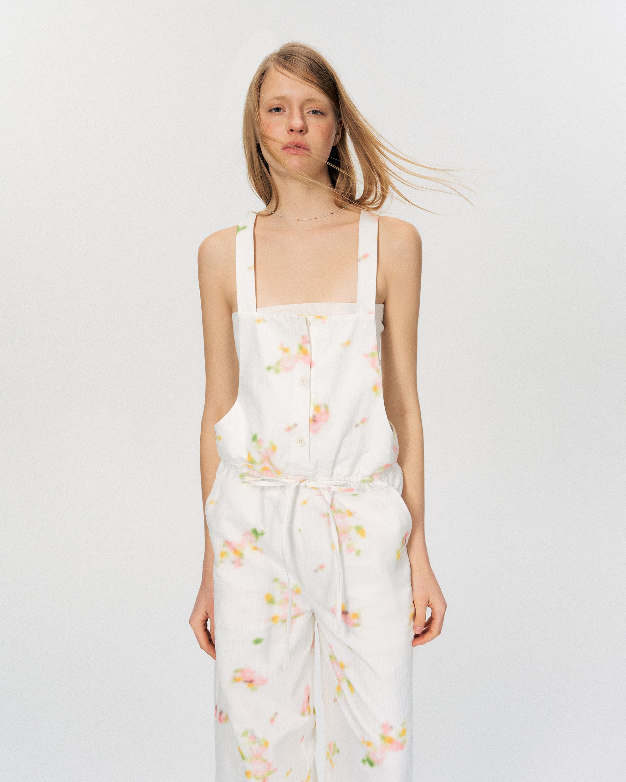 THE NEVERMORE Retro Print Suspender Wide-Leg Jumpsuit