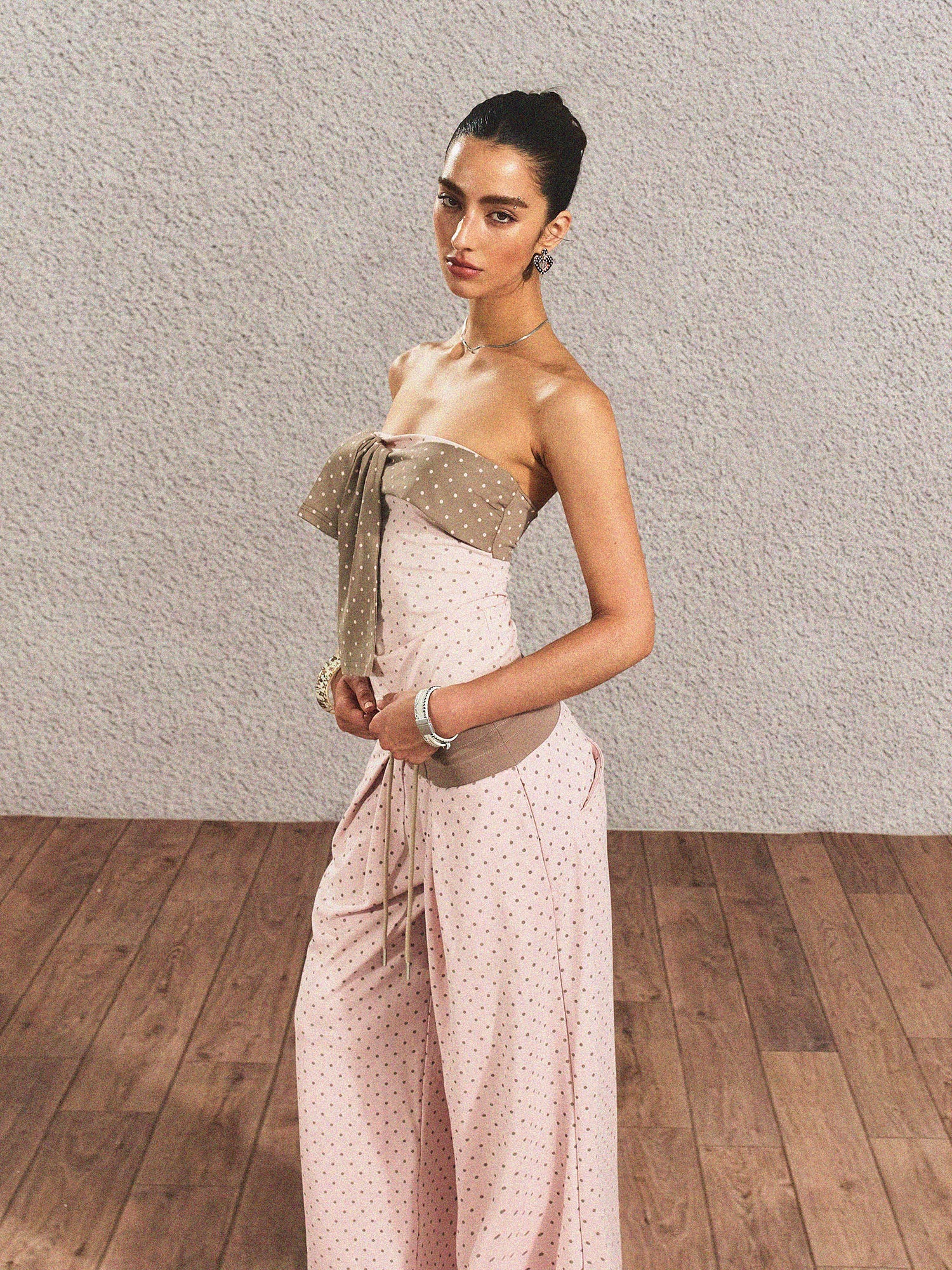 THE NEVERMORE Polka Dot Chest Knot Tube Top