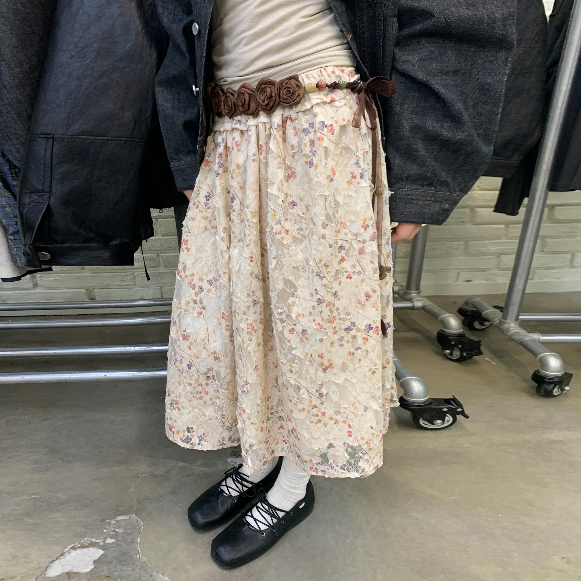 NEVERSEEZ Layered Sheer Floral Skirt