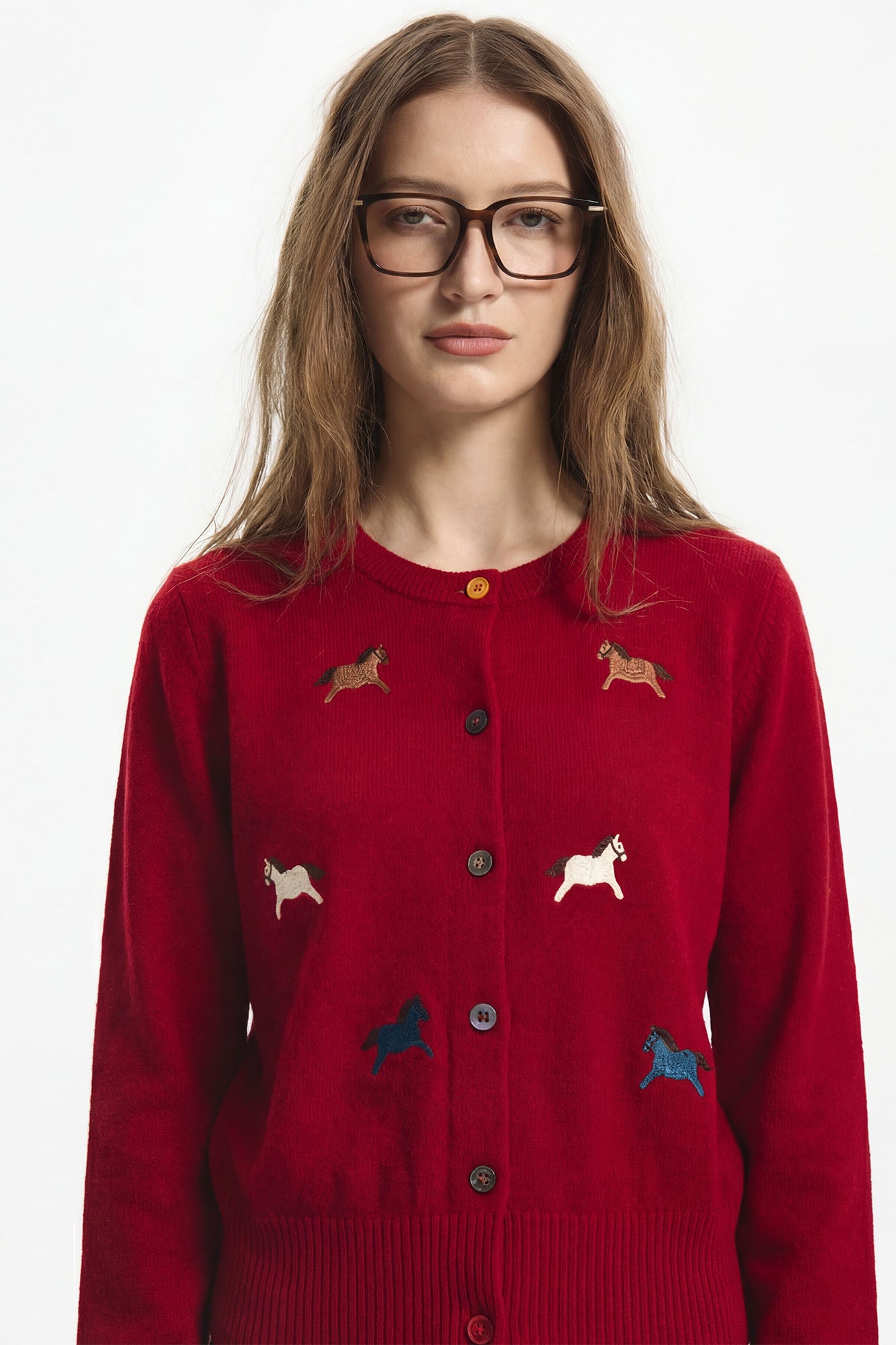LEONSENSE Pony Embroidered Button Cardigan