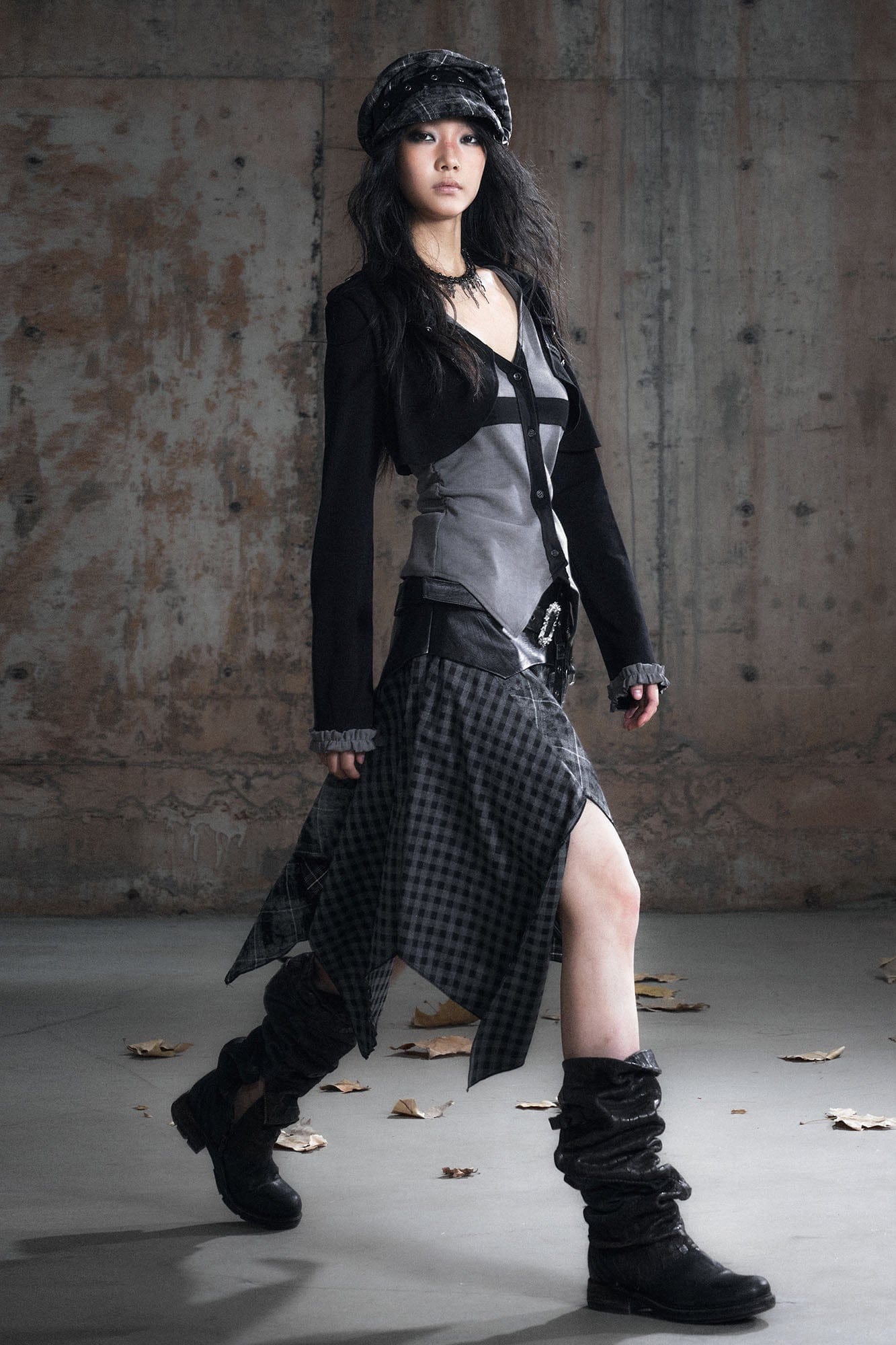 CESTNOUS Asymmetrical Belted Faux Leather Waist Skirt