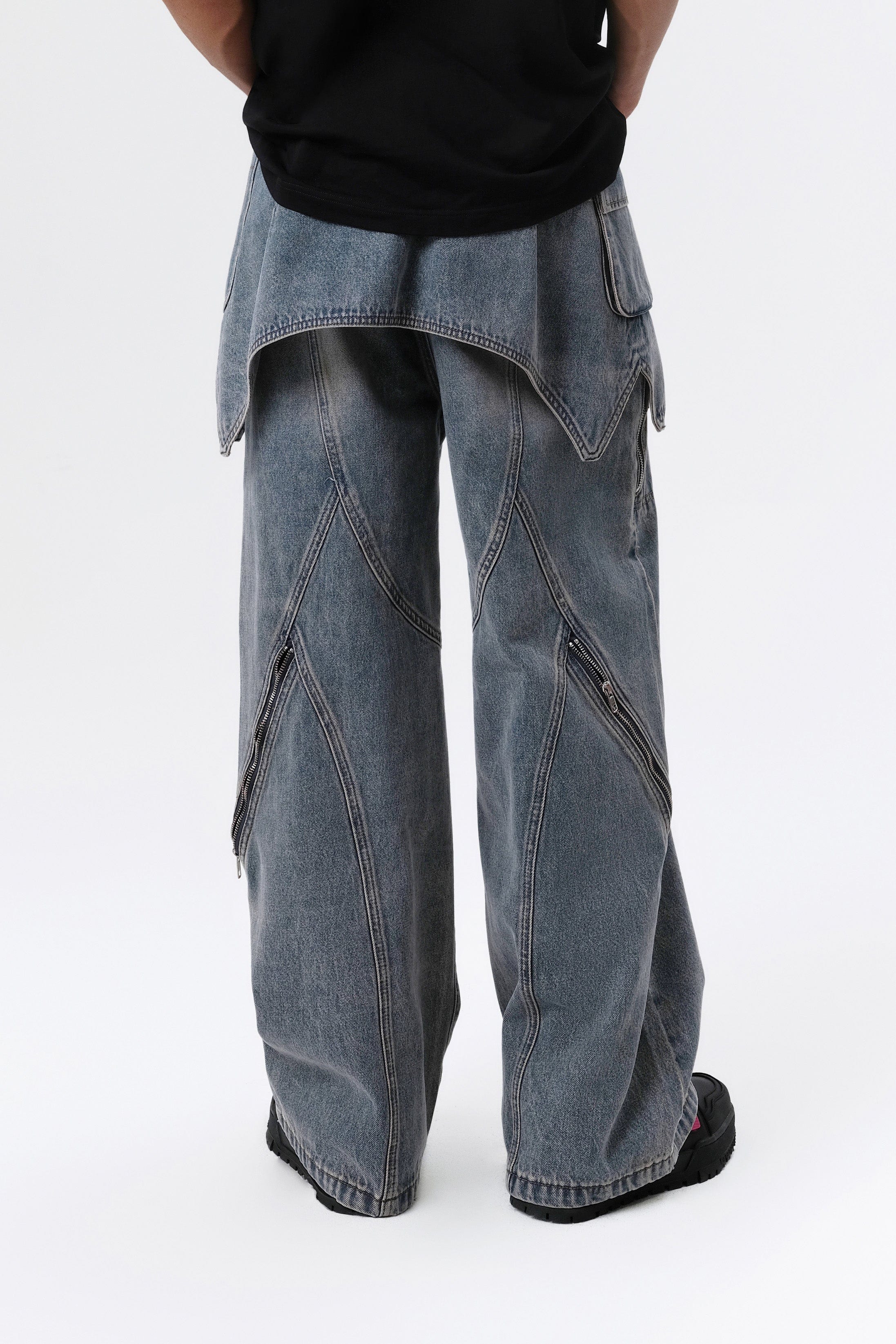 VANN VALRENCE Detachable Overlay Structural Panel Zip Jeans, premium urban and streetwear designers apparel on PROJECTISR.com, VANN VALRENCE
