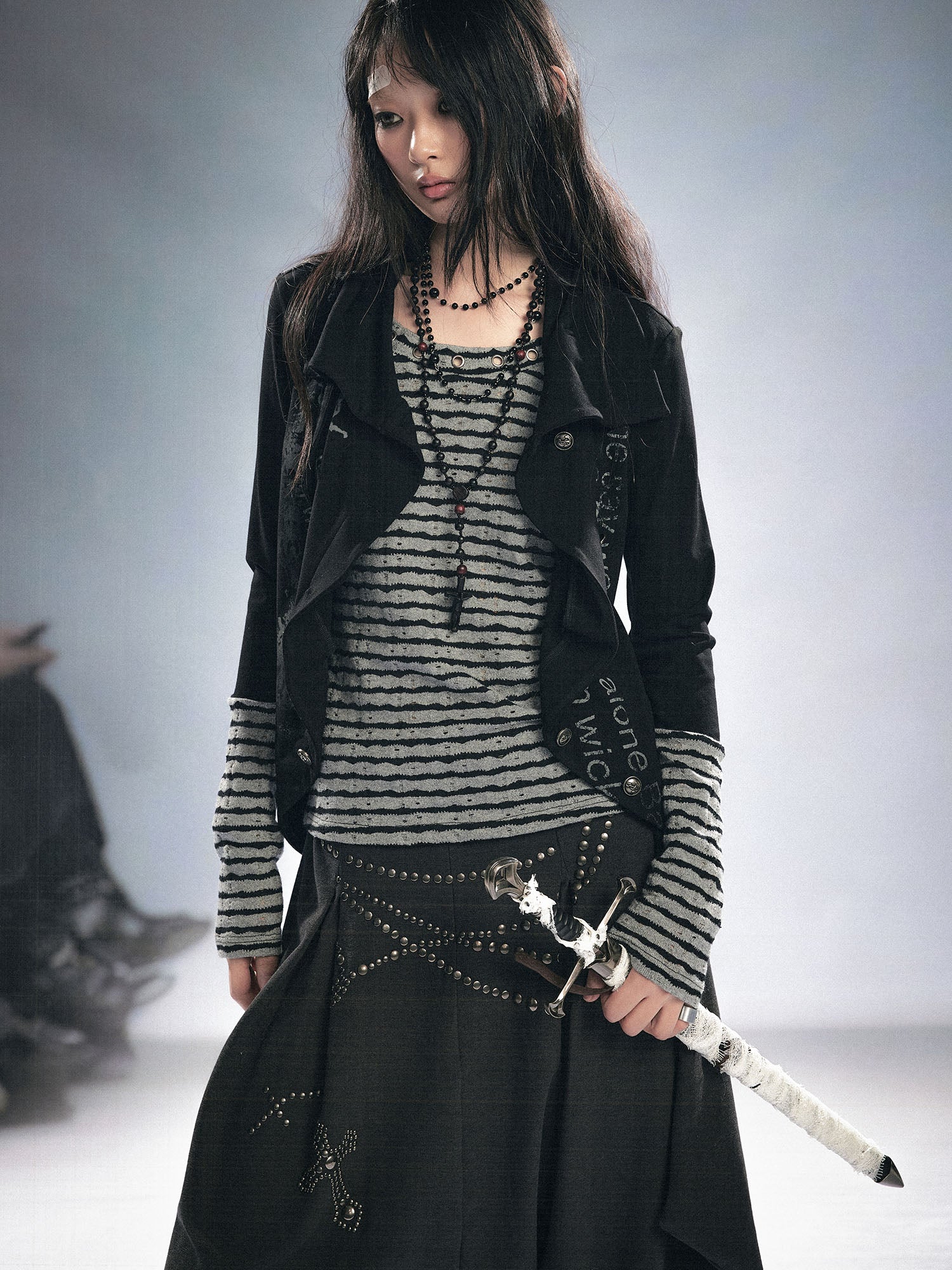 CESTNOUS Faux Layered Distressed Striped Top