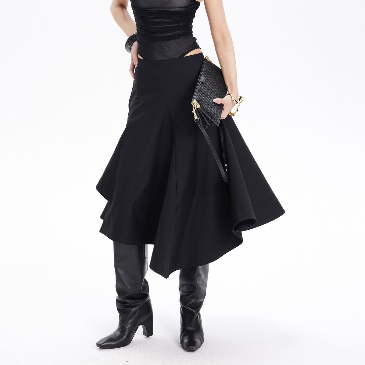 TINY IN STUDIO Asymmetrical Paneled Midi Skirt