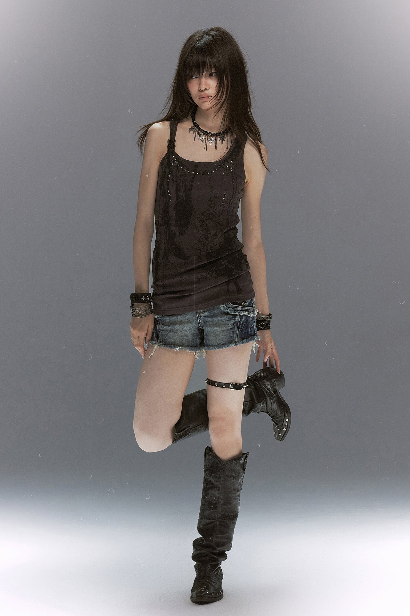 CESTNOUS Punk Studded Slim Tank Top