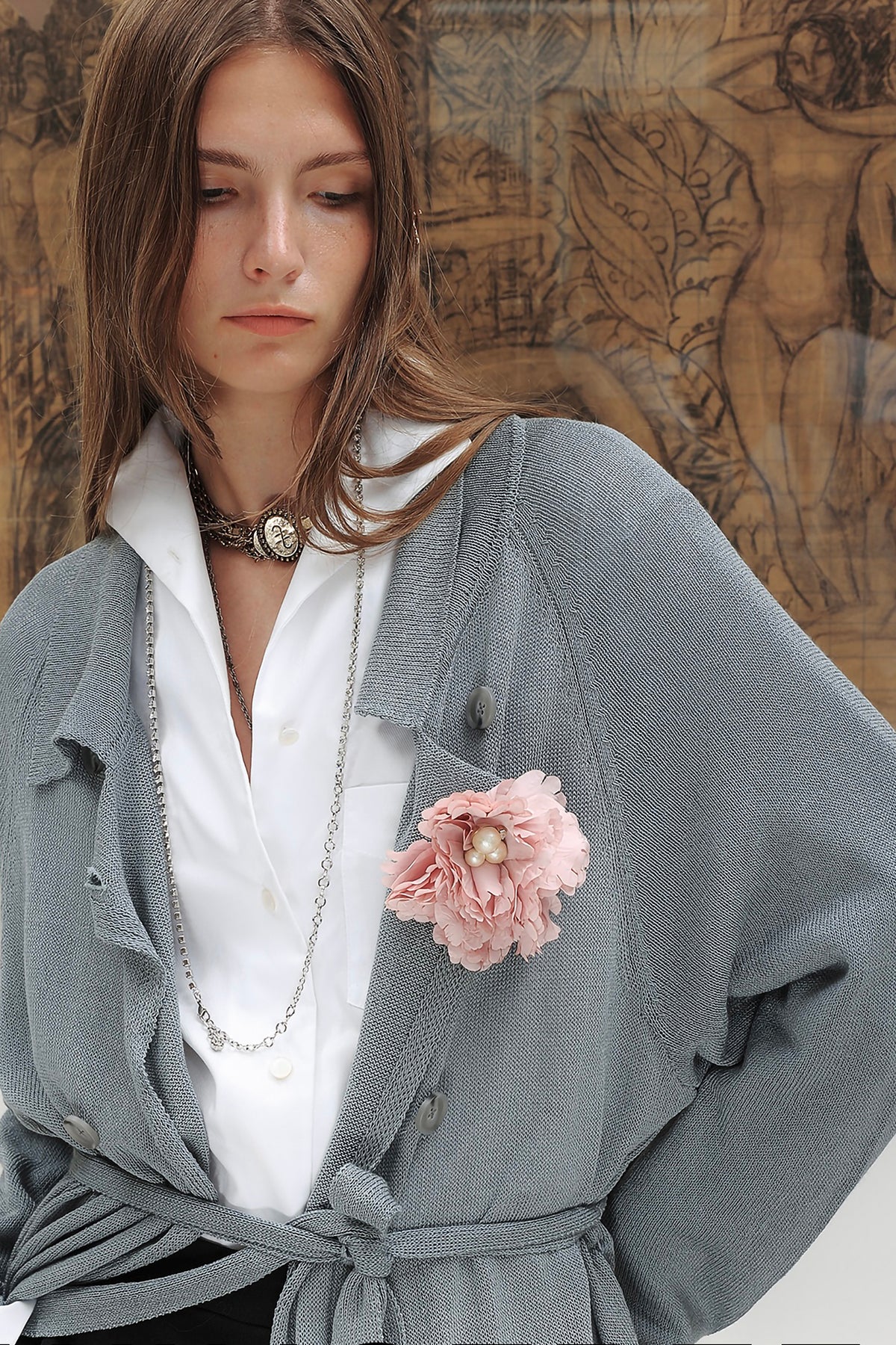 WINGFREE Silk-Blended Double-Breasted Oversized Coat