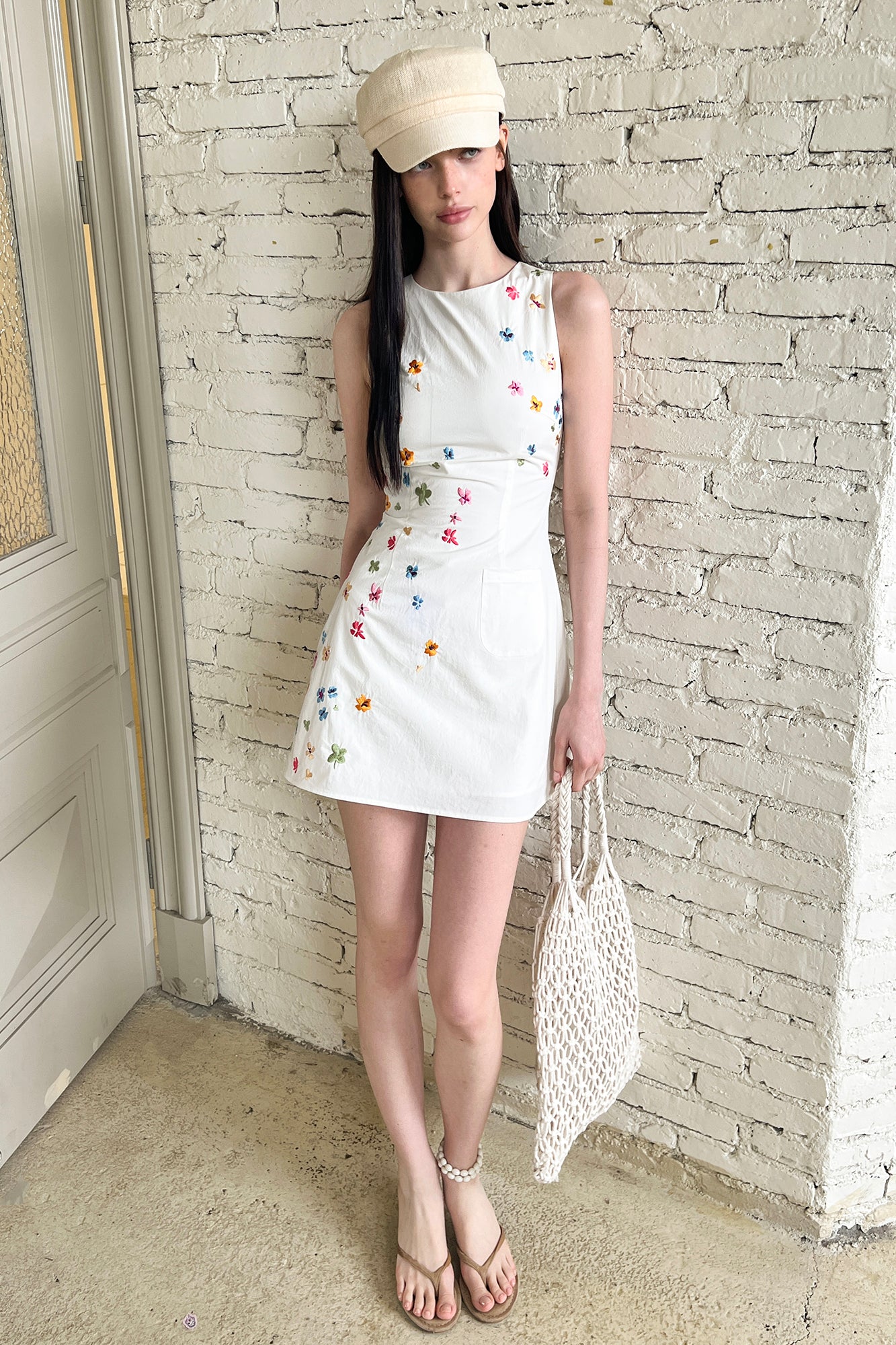 THE NEVERMORE Embroidered Floral Pocket Mini Dress