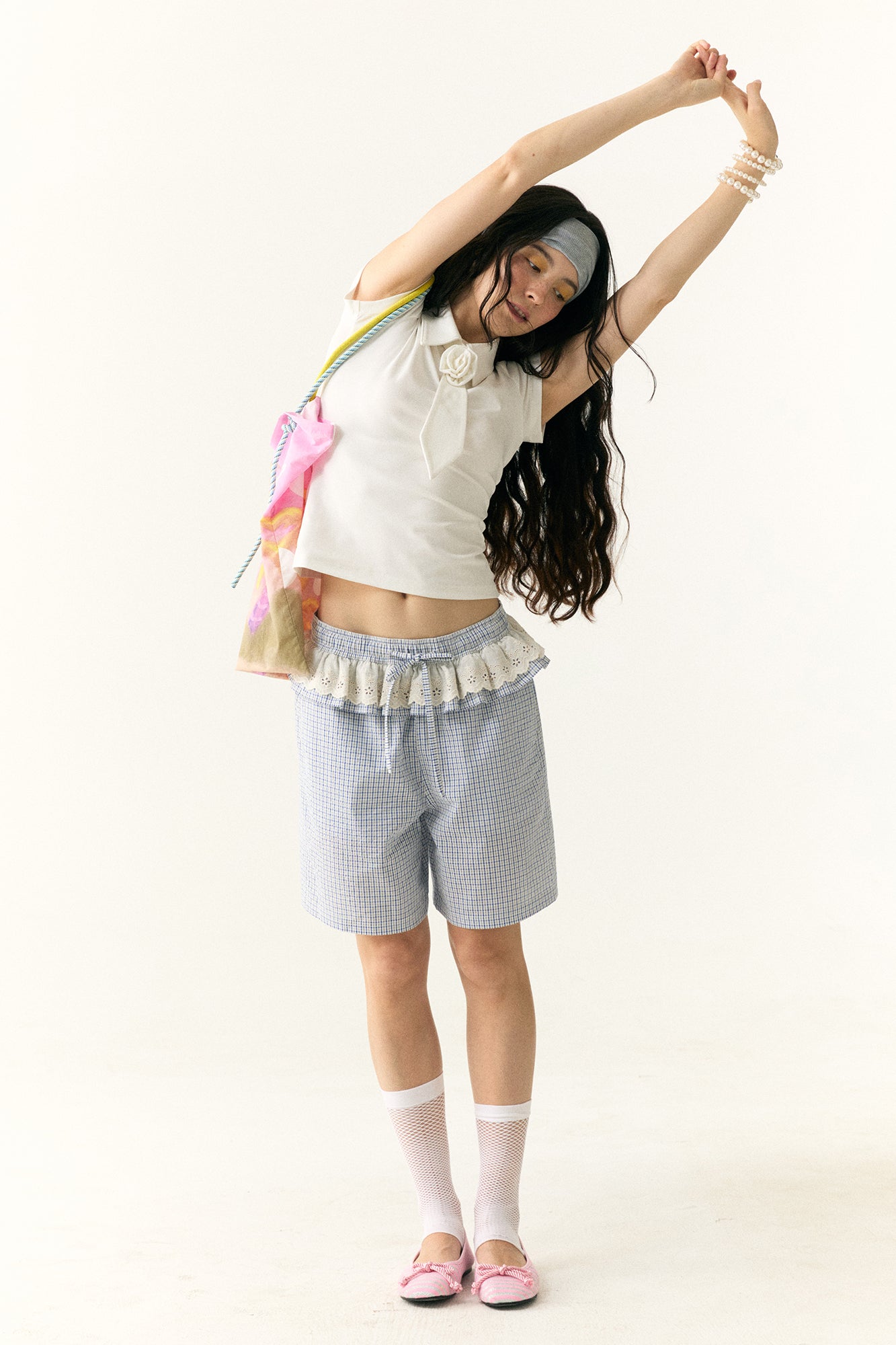WII WIL Lace-Trim Ruffle Check Shorts