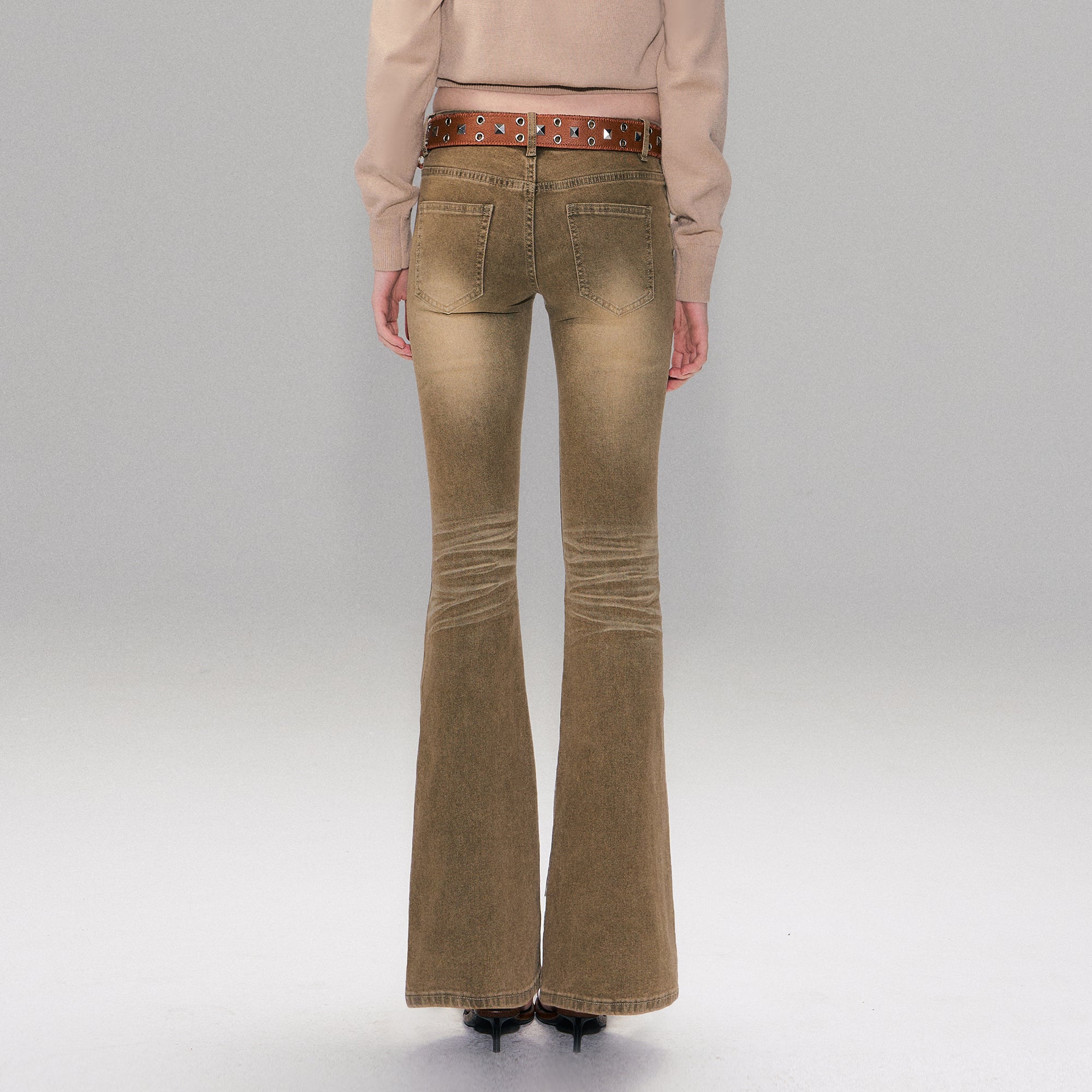 THE NEVERMORE Distressed Wrinkle-Wash Flared Jeans