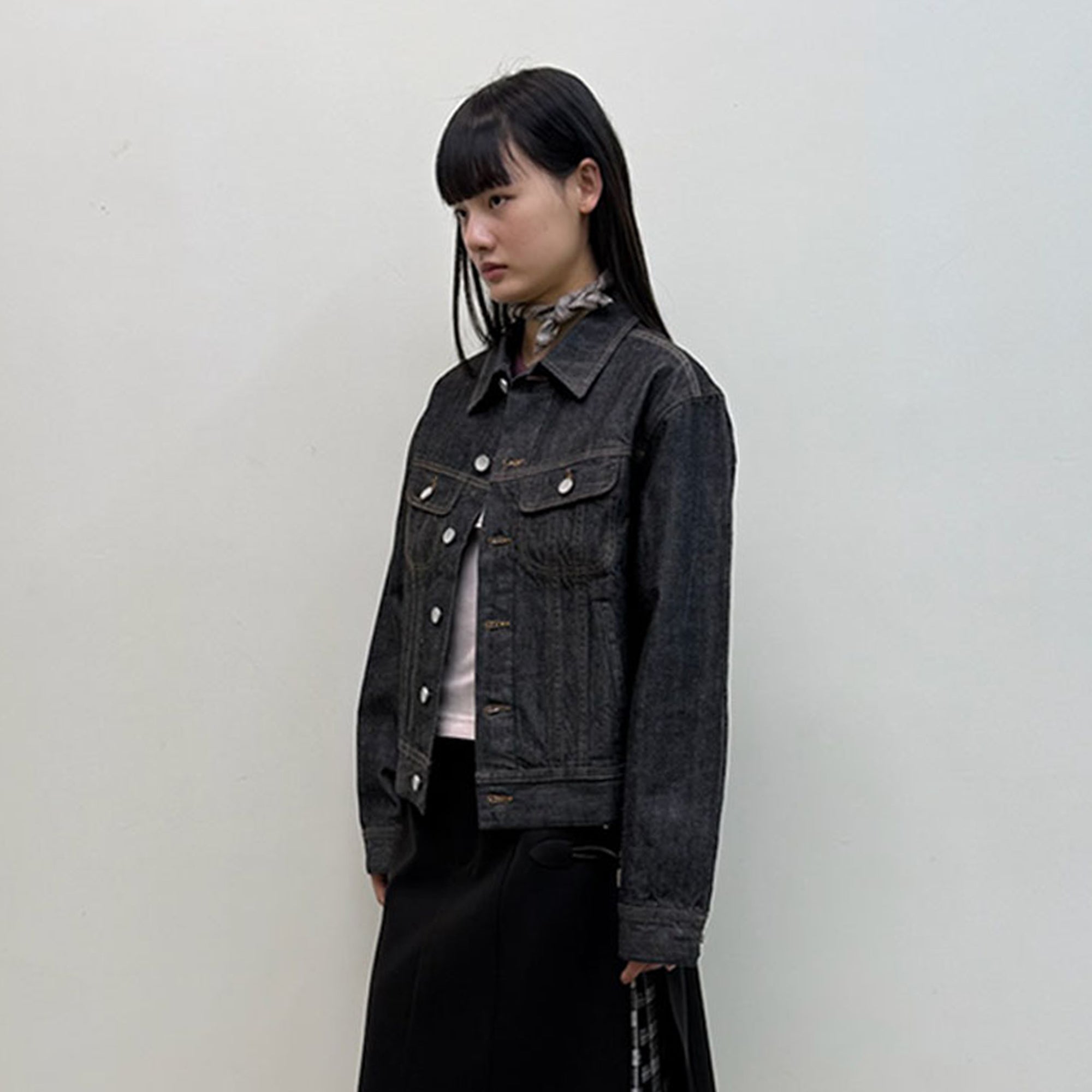 NEVERSEEZ Retro Waist-Tab Dark Denim Jacket