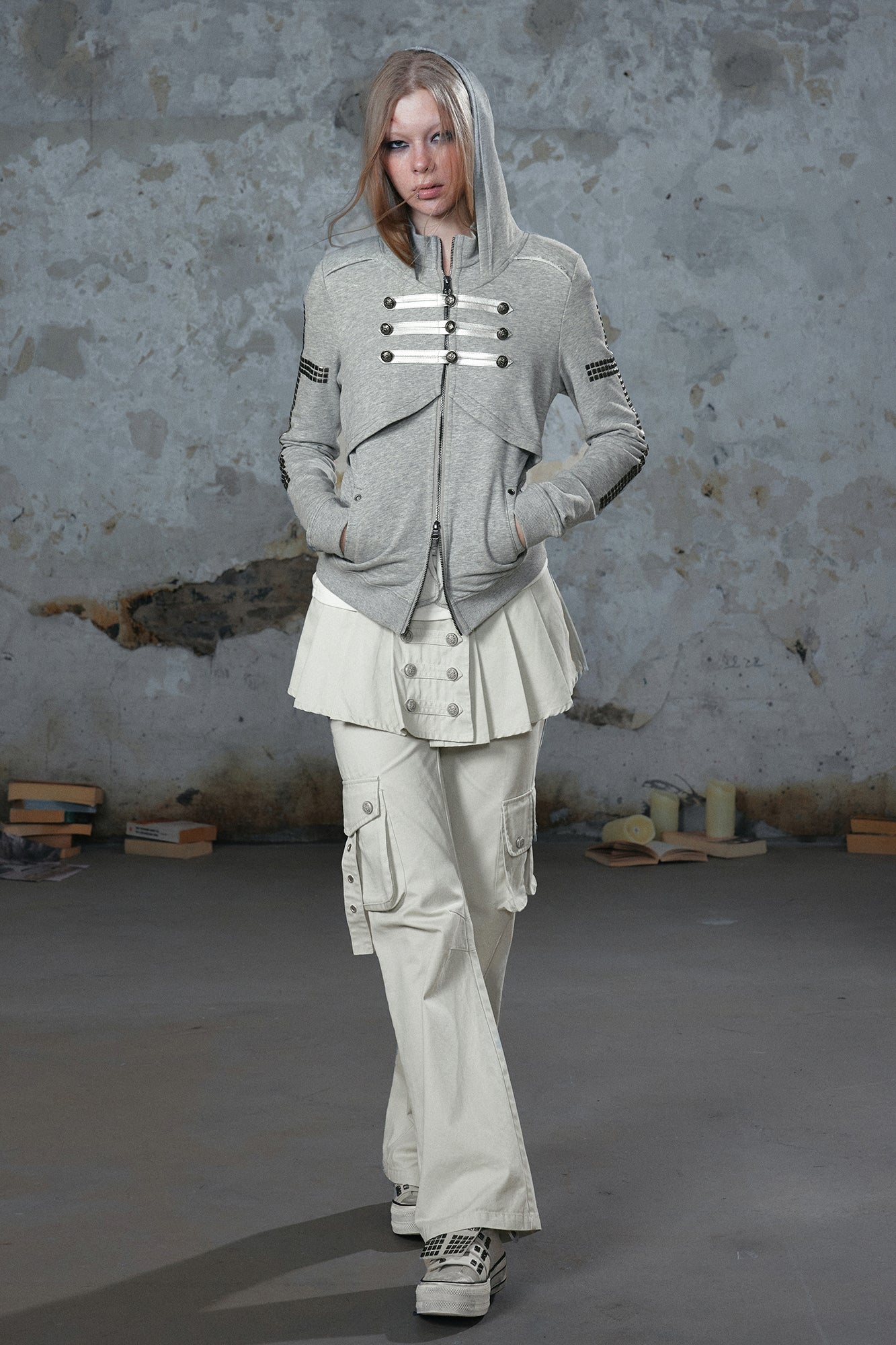 CESTNOUS Punk Metal-Button Napoleon Zip-Up Hoodie
