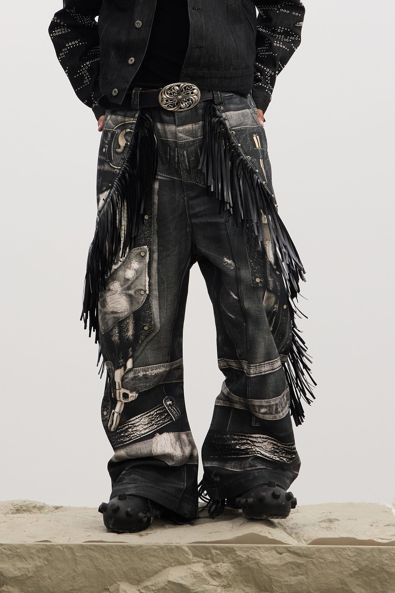 DND4DES Fringe Full-Print Baggy Jeans