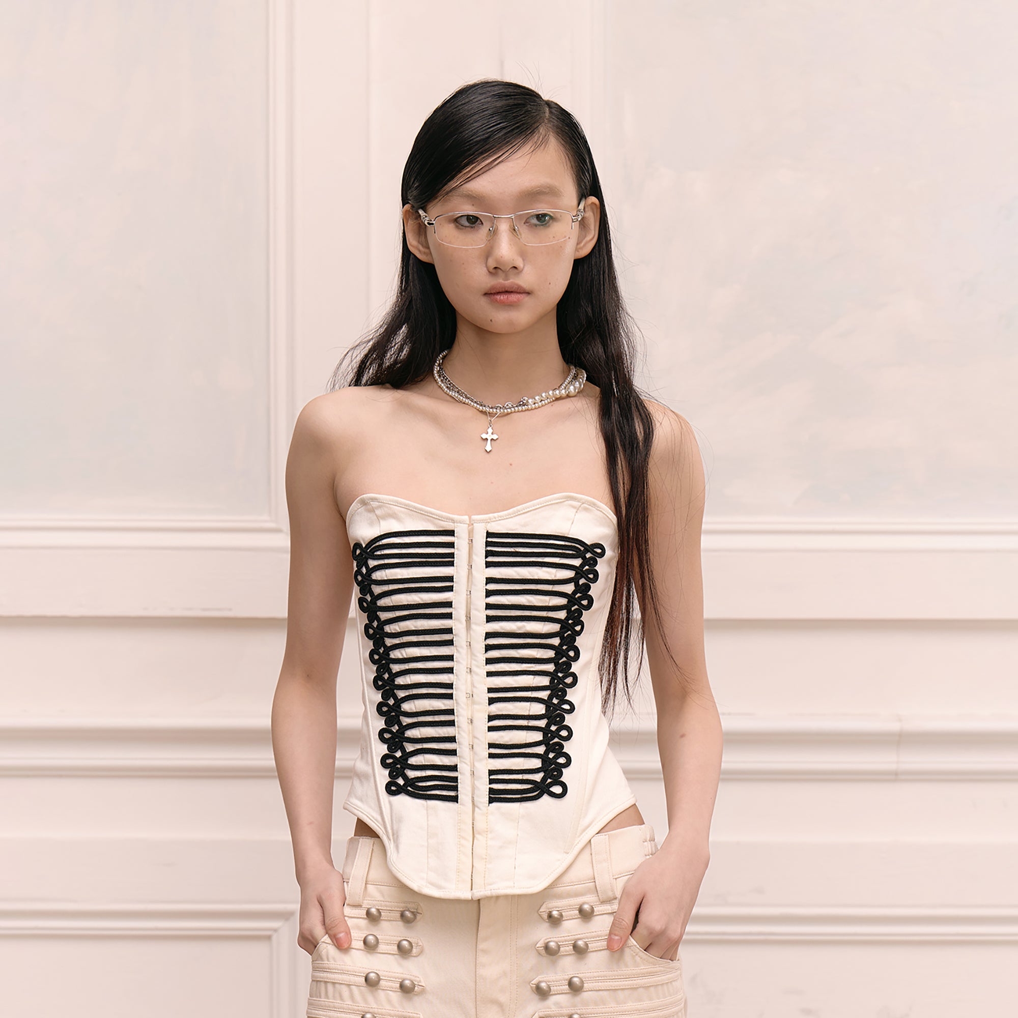 FAYCHUI Baroque Rope-Trim Corset Bustier
