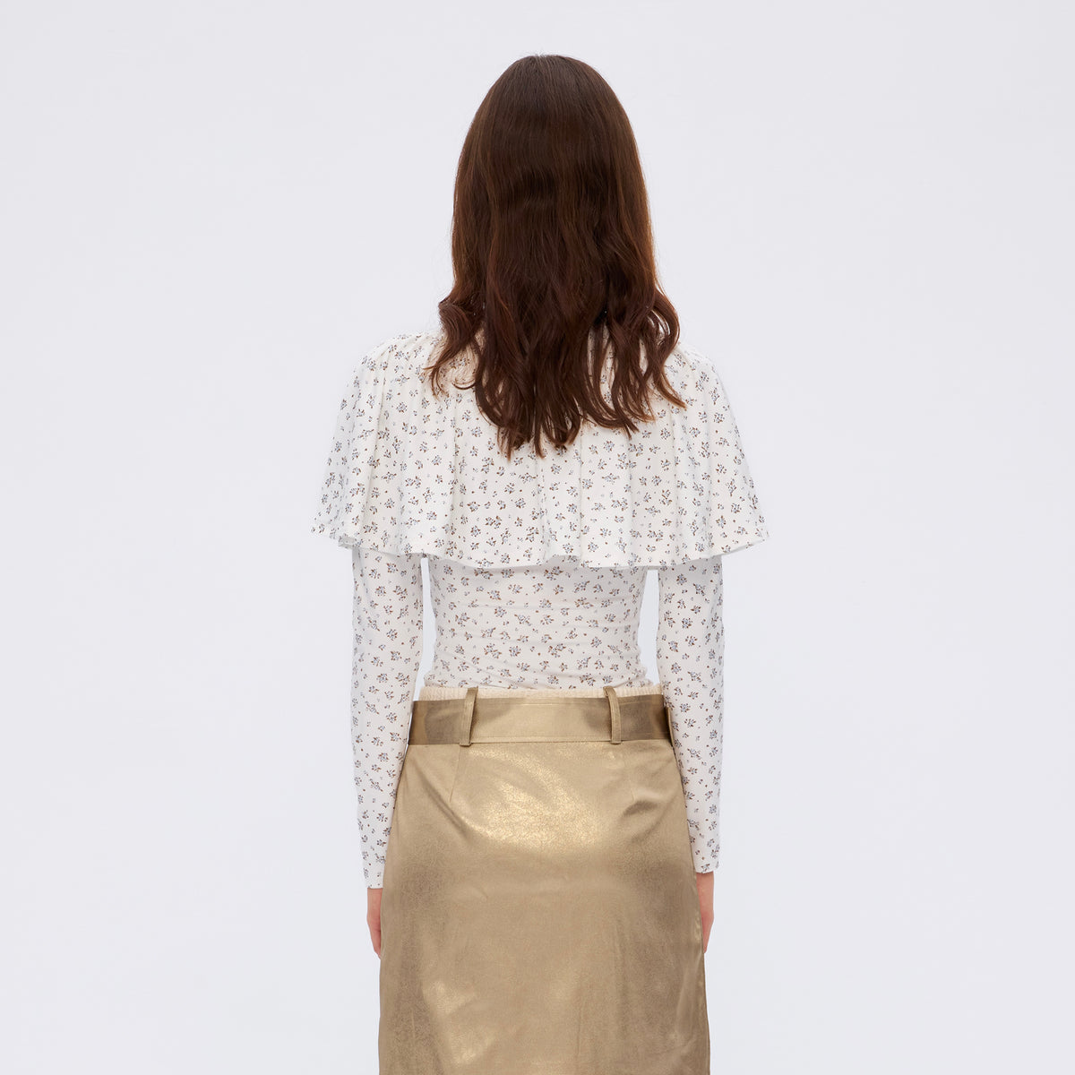 9266 STUDIO Floral Ruffle Cape Long-Sleeve Tee