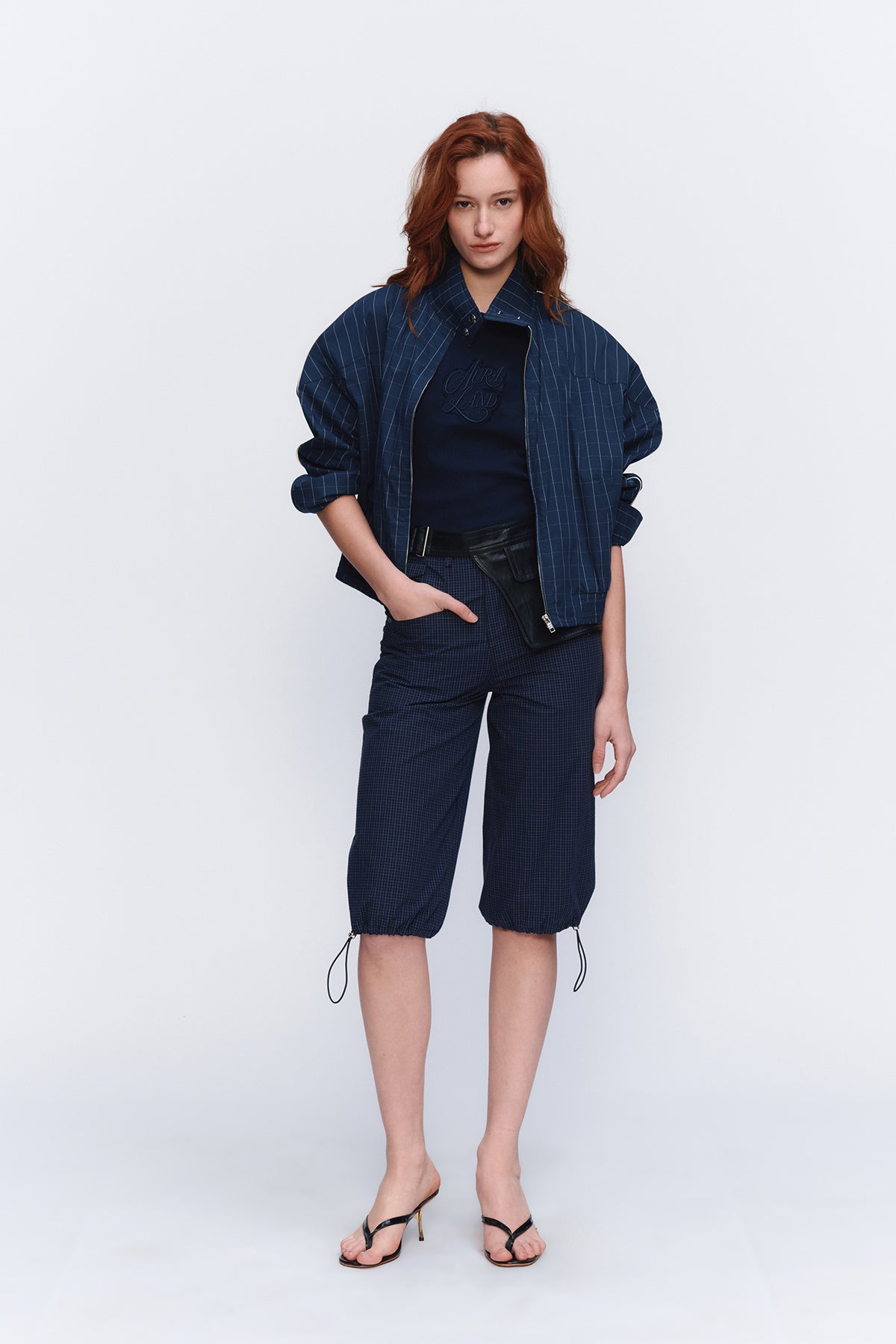 AURA LAND Striped Spliced Oversized Bomber Jacket
