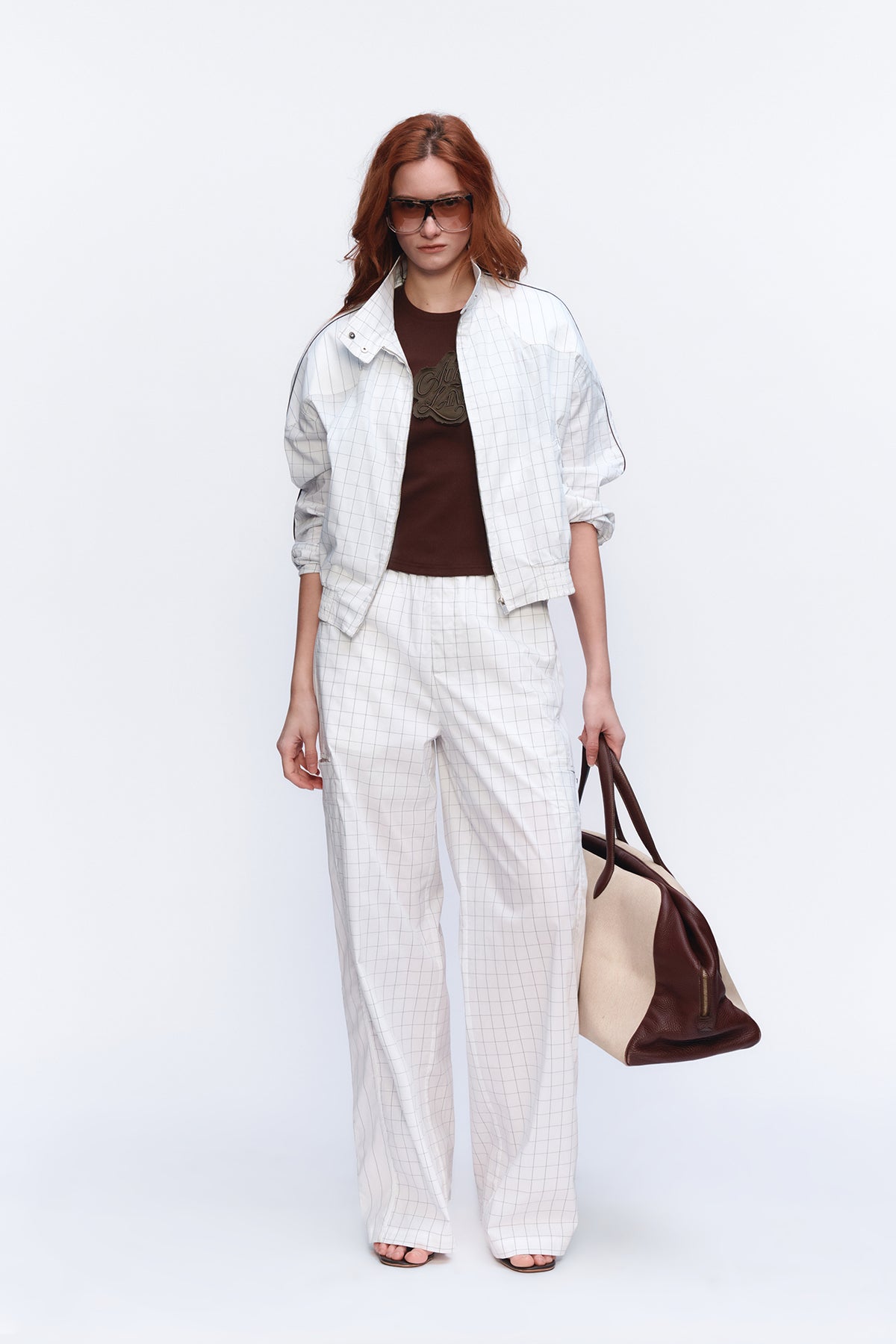AURA LAND Striped Spliced Oversized Bomber Jacket